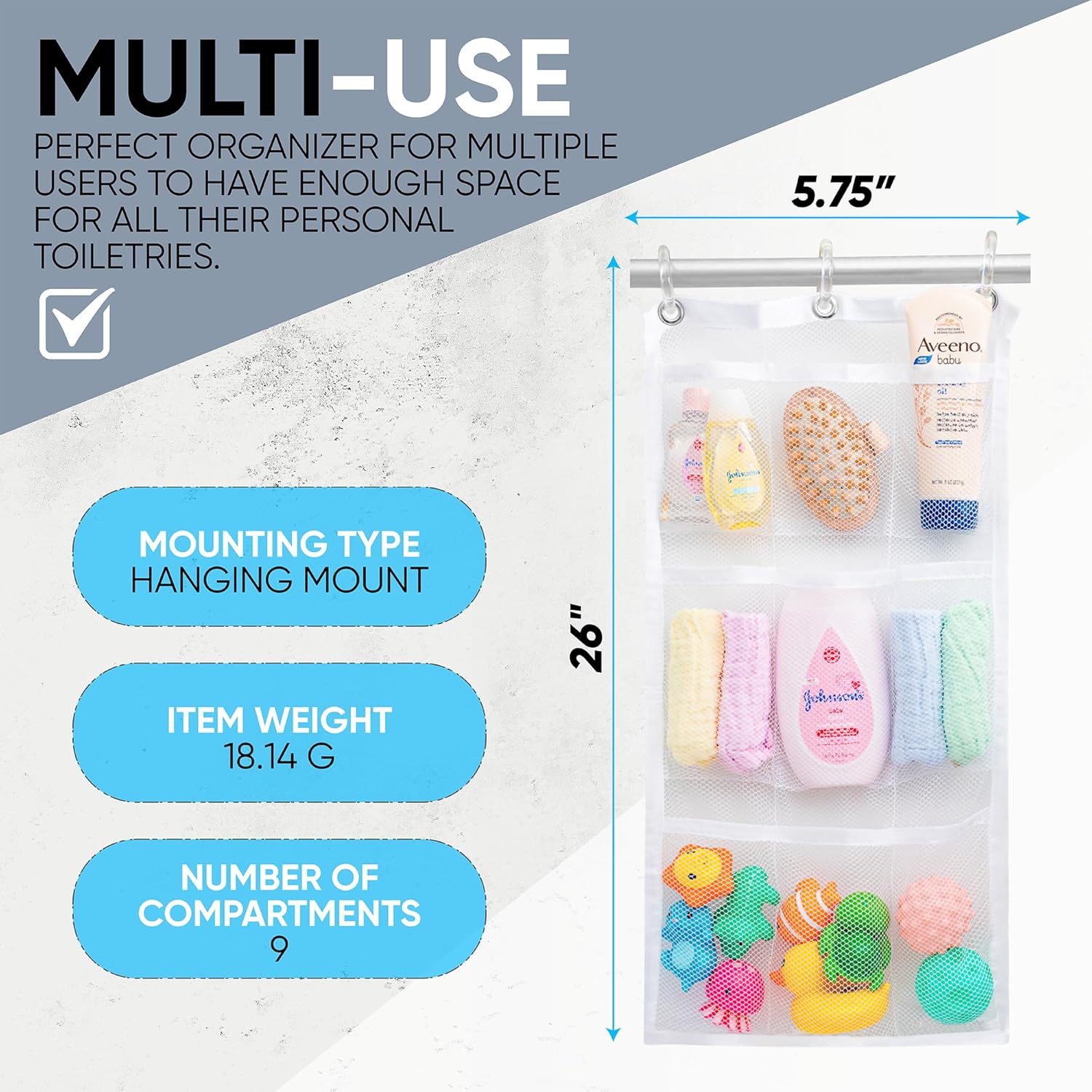 Handy Laundry Shower Curtain Organizer with 9 Pockets 1