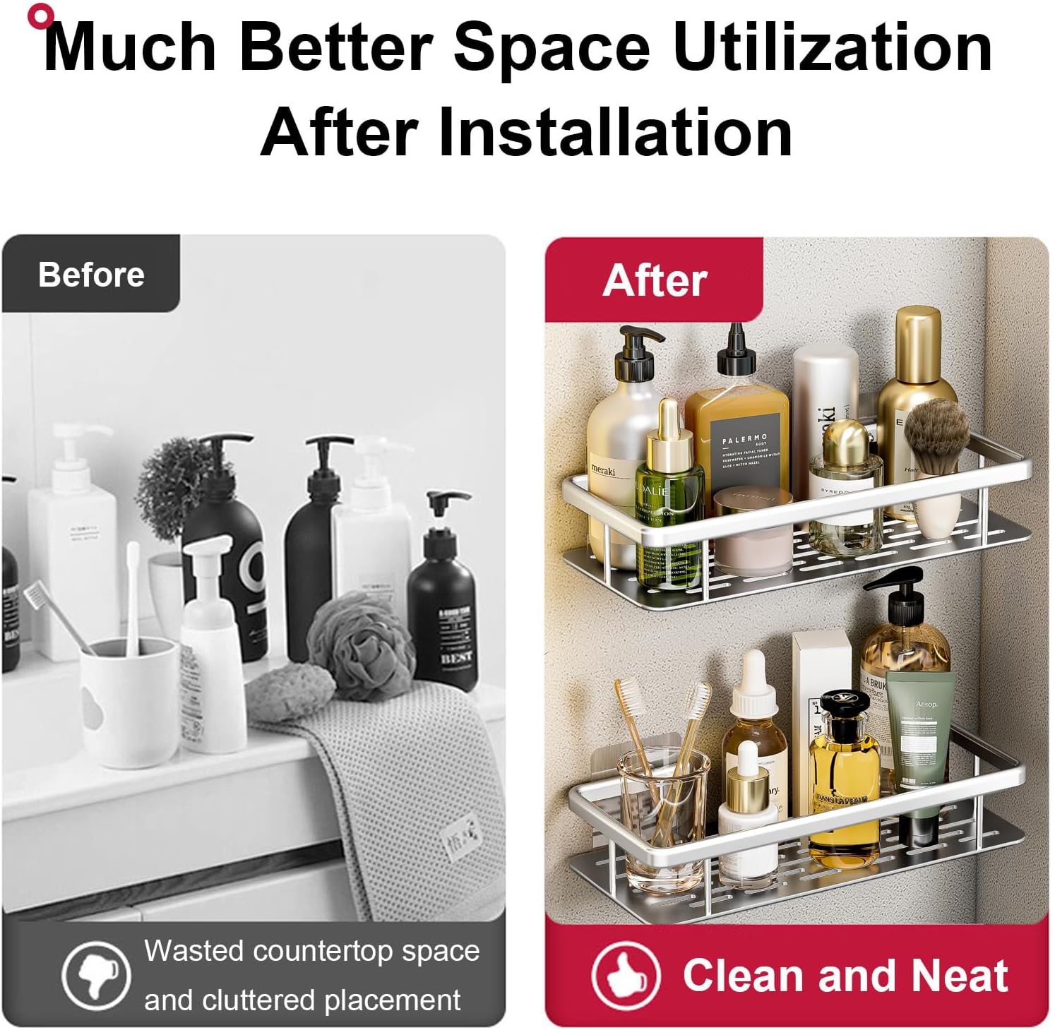 RUITHOE Aluminum Shower Caddy 2 Pack No Drill Rustproof Organizer