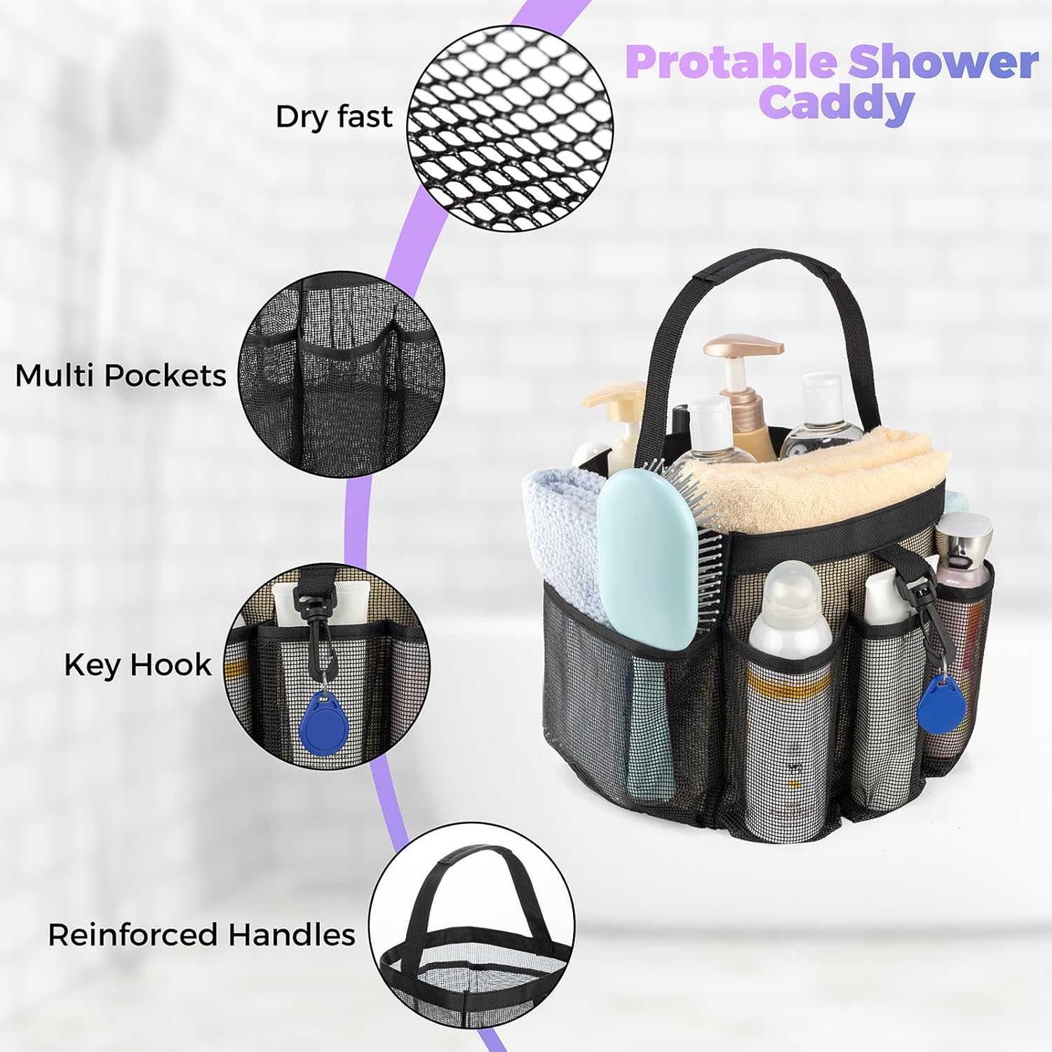 Mesh Shower Caddy Portable with 8 Pockets 1