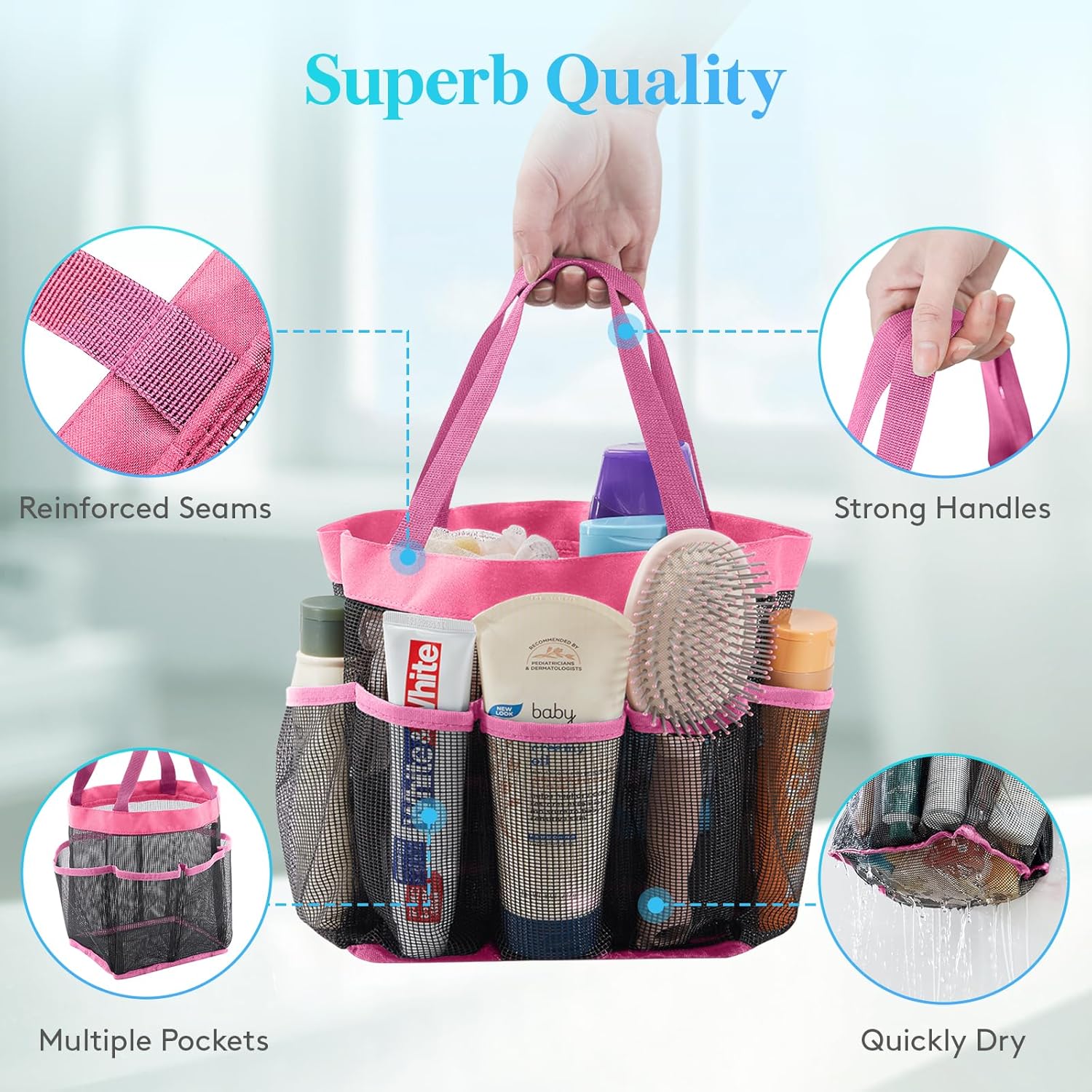 Lifewit Mesh Shower Caddy with 7 Pockets - Pink