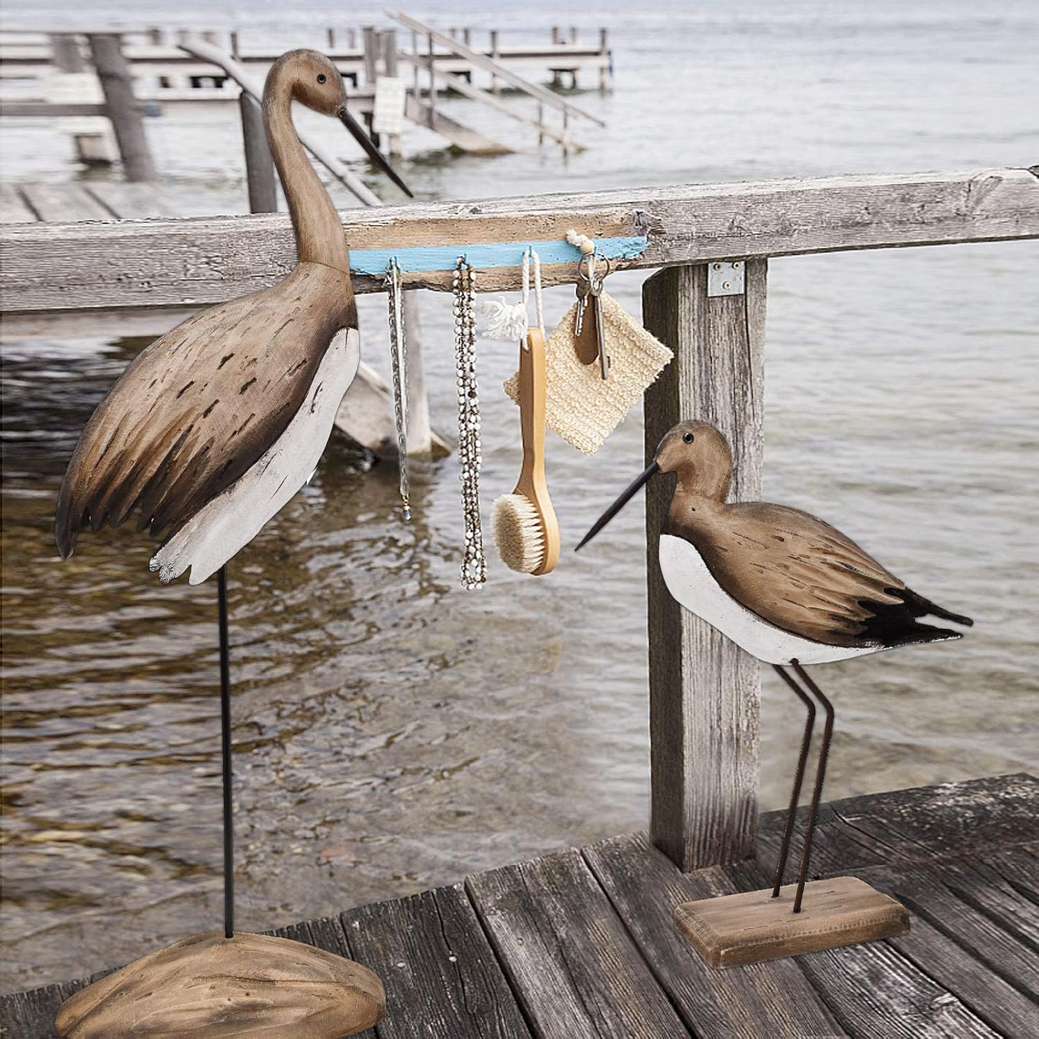 Linfevisi Seagull Statue Solid Wood Coastal Decor