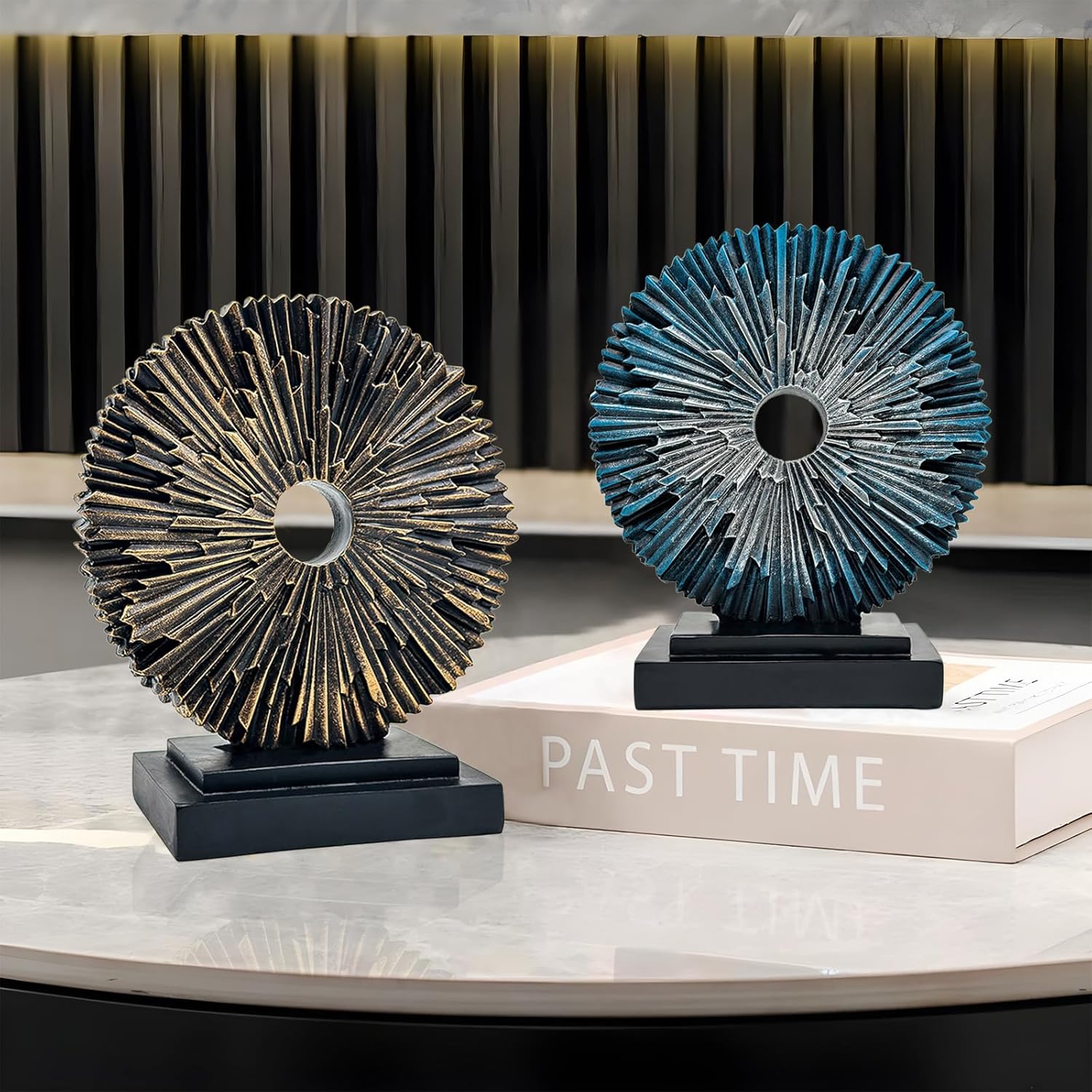 Abstract Blue Silver Modern Sculpture for Home Office Decor