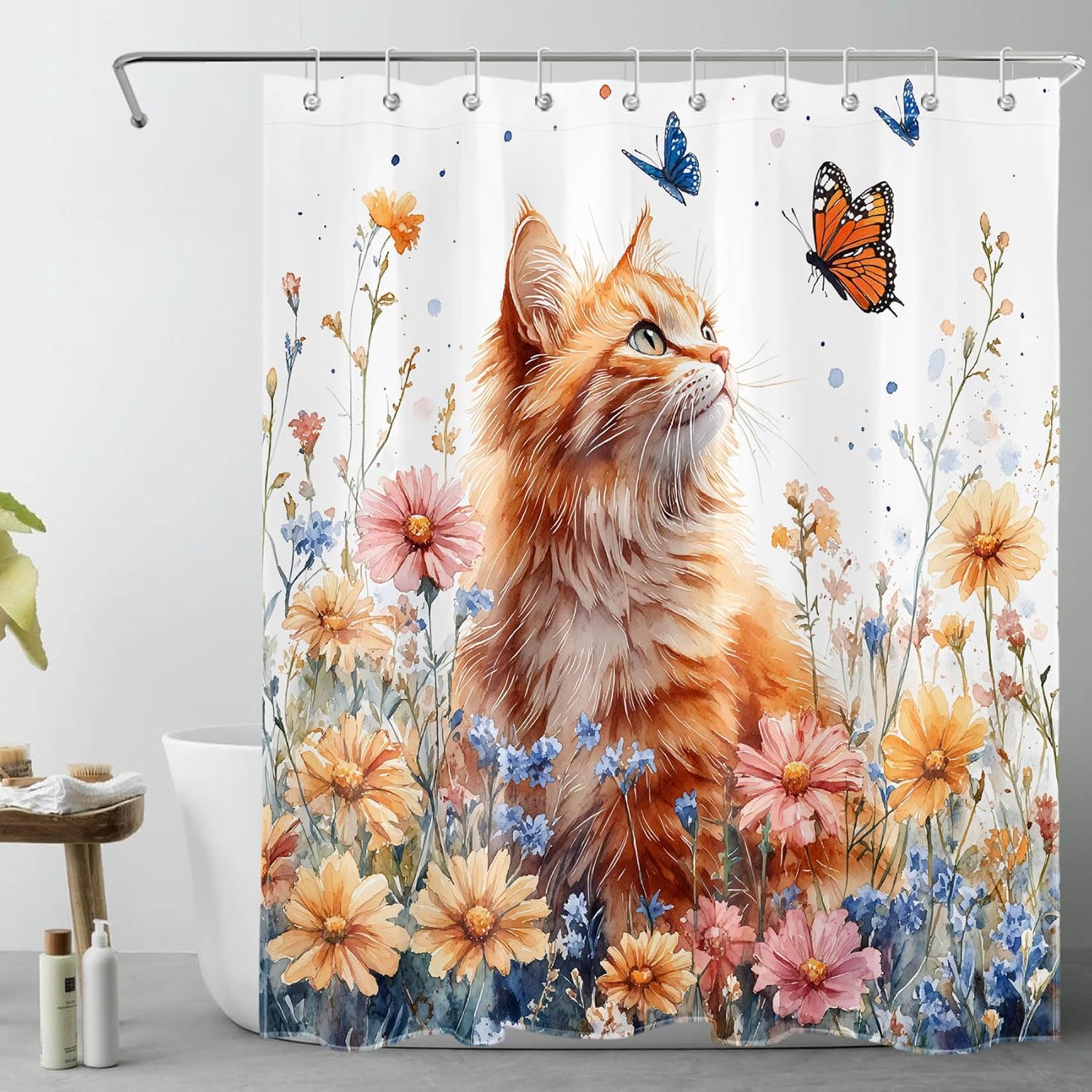 LB Funny Cat Shower Curtain Set 60x72