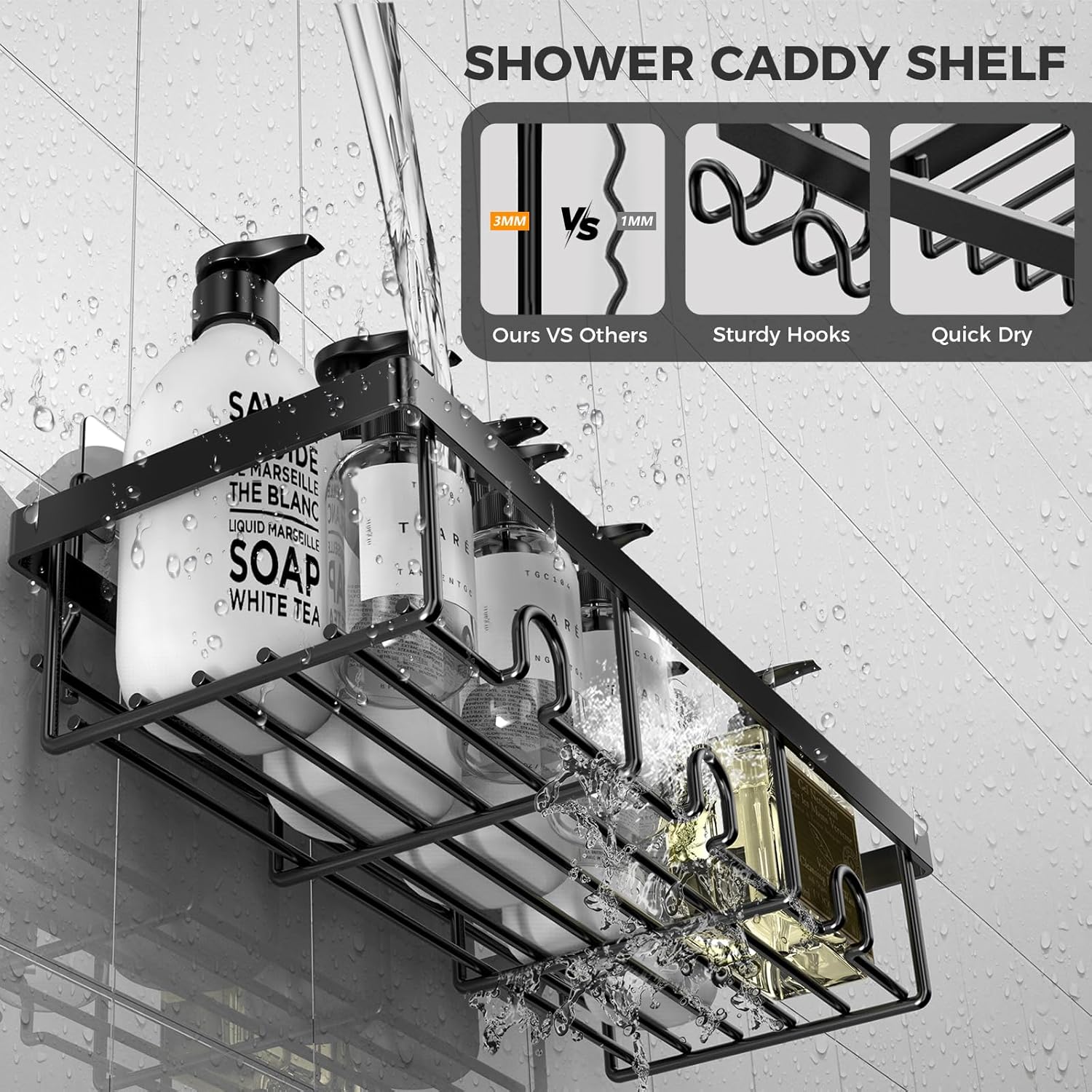 4 Pack Stainless Steel Shower Caddy Organizer with Hooks