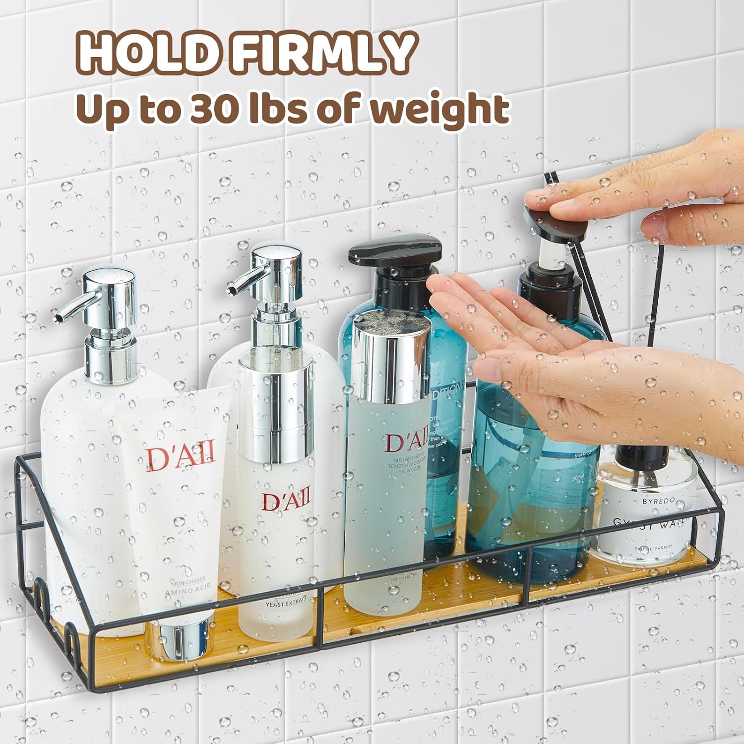 Edergoo Shower Caddy 2 Pack with Hooks and Bamboo Design