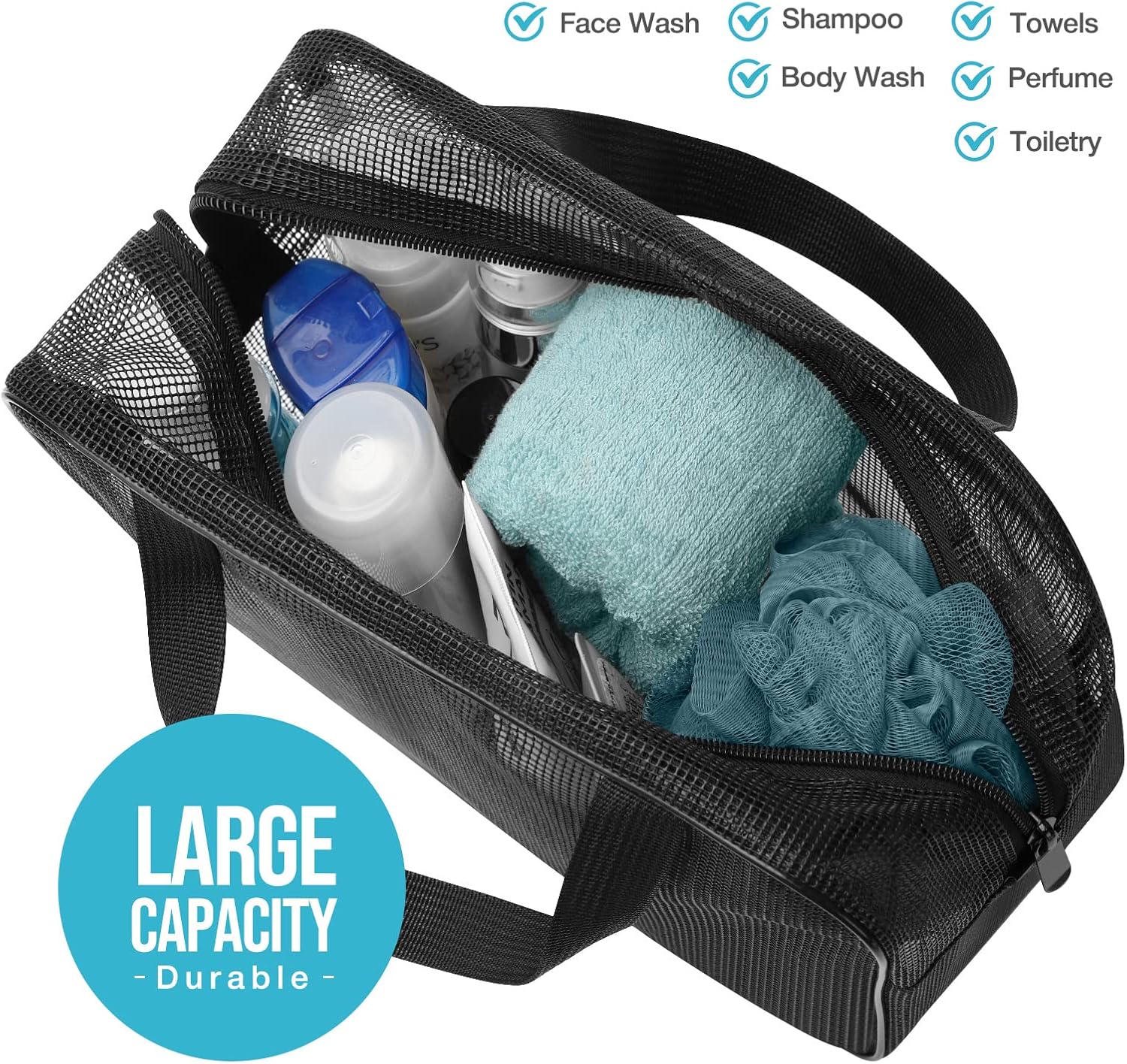 Gocvo Mesh Shower Caddy Bag - Black Large