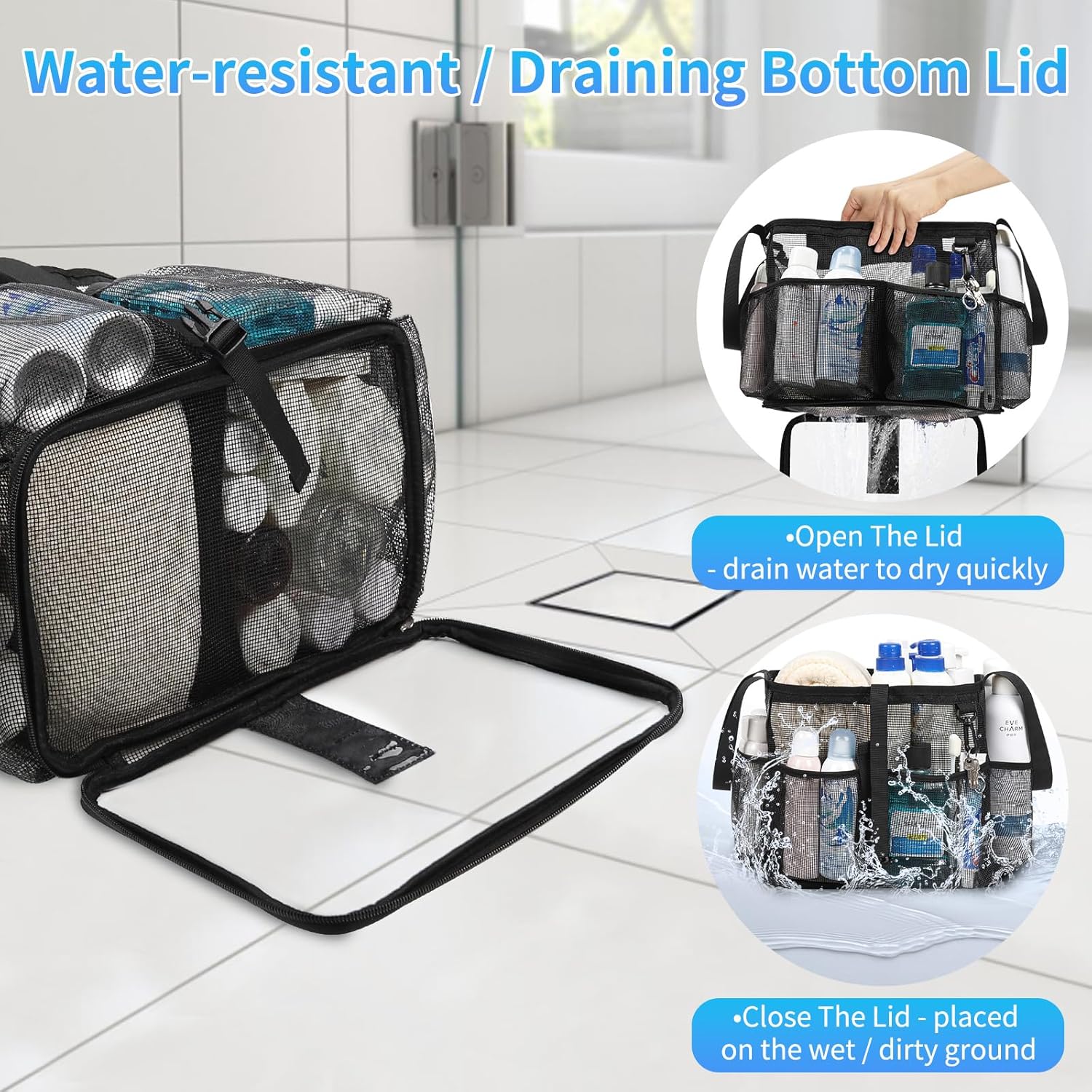 CUBETASTIC Portable Shower Caddy with 4 Side Pockets
