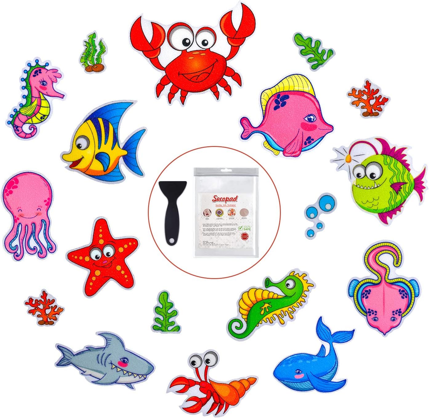 Secopad Non-Slip Bathtub Stickers 18 PCS Sea Fish Decal