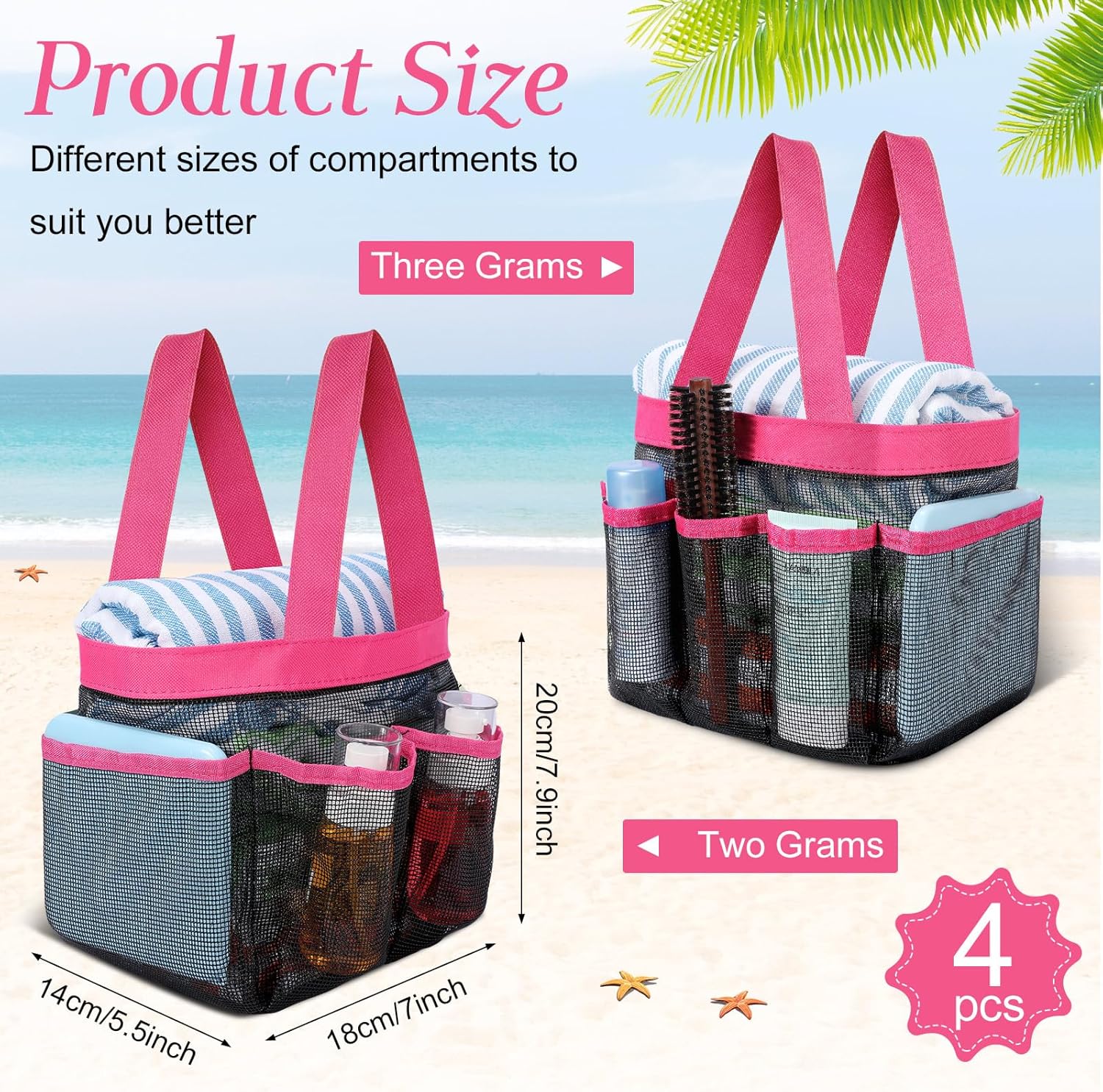 Hillban 4 Pcs Mesh Shower Caddy with 8 Pockets
