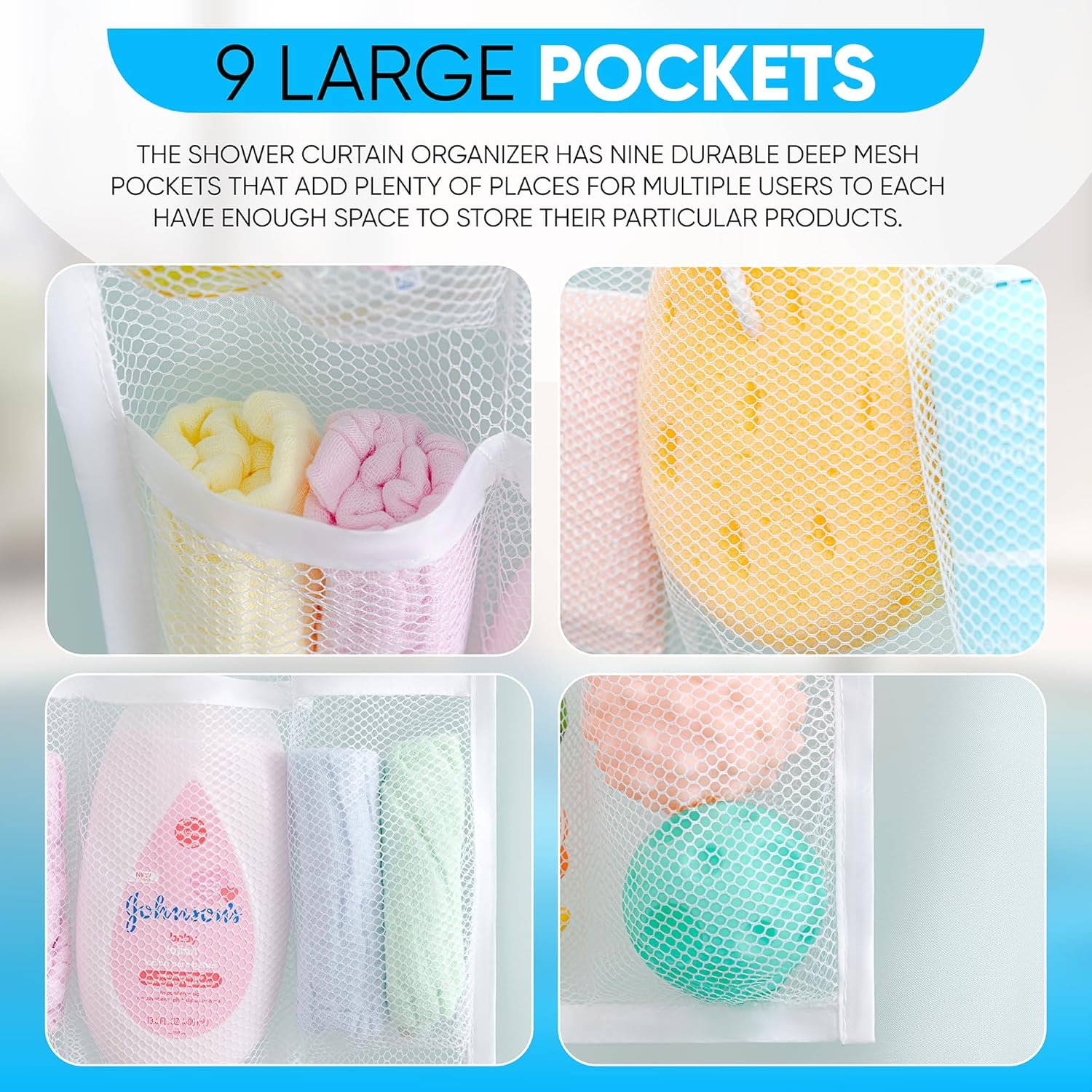 Handy Laundry Shower Curtain Organizer with 9 Pockets 1