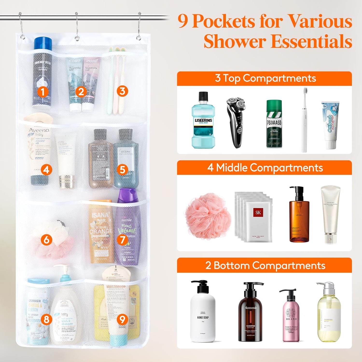 Lifewit Mesh Shower Caddy with 9 Pockets and Hooks 1