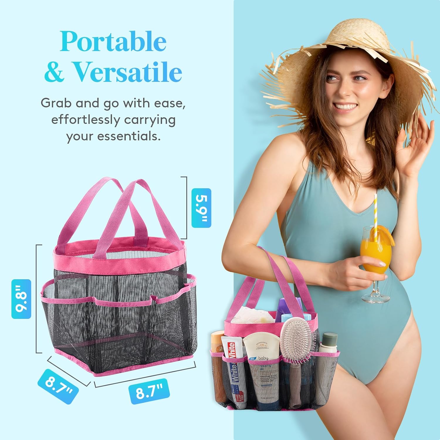 Lifewit Mesh Shower Caddy with 7 Pockets - Pink
