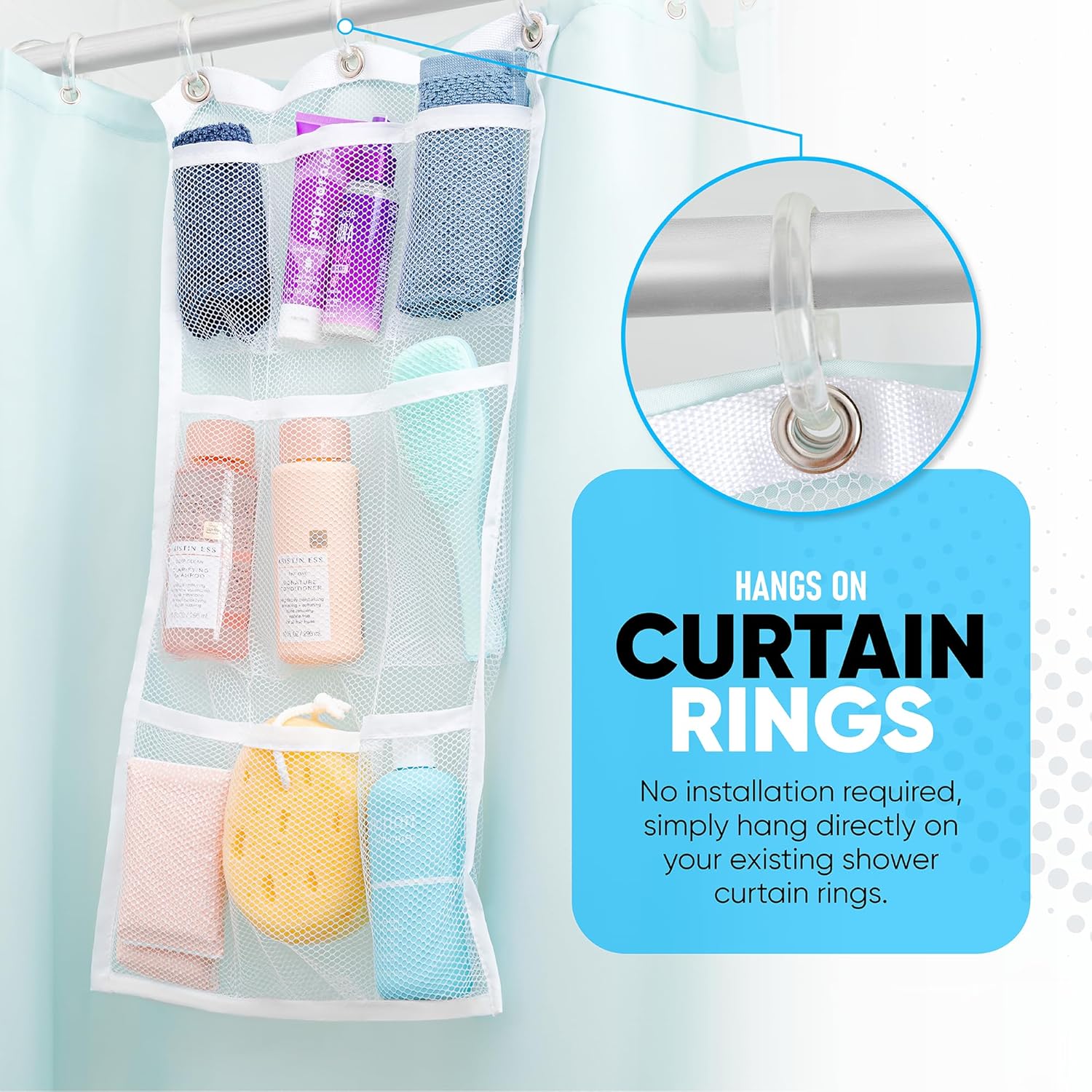 Handy Laundry Shower Curtain Organizer with 9 Pockets 1