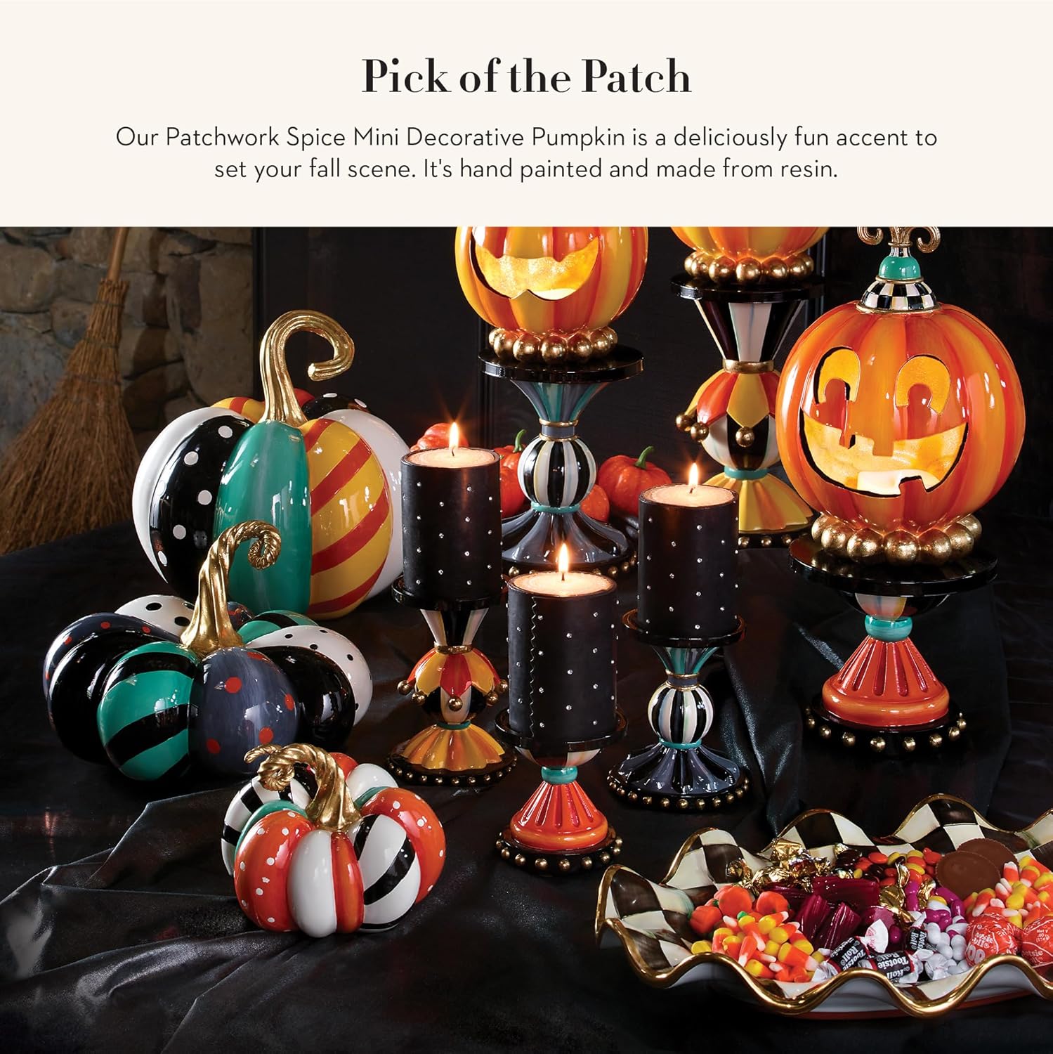 MacKenzie-Childs Mini Patchwork Spice Pumpkin Decor