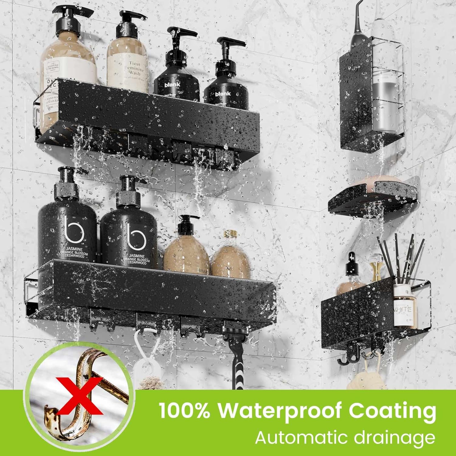 LUXEAR 5 Pack Adhesive Shower Caddy Organizer
