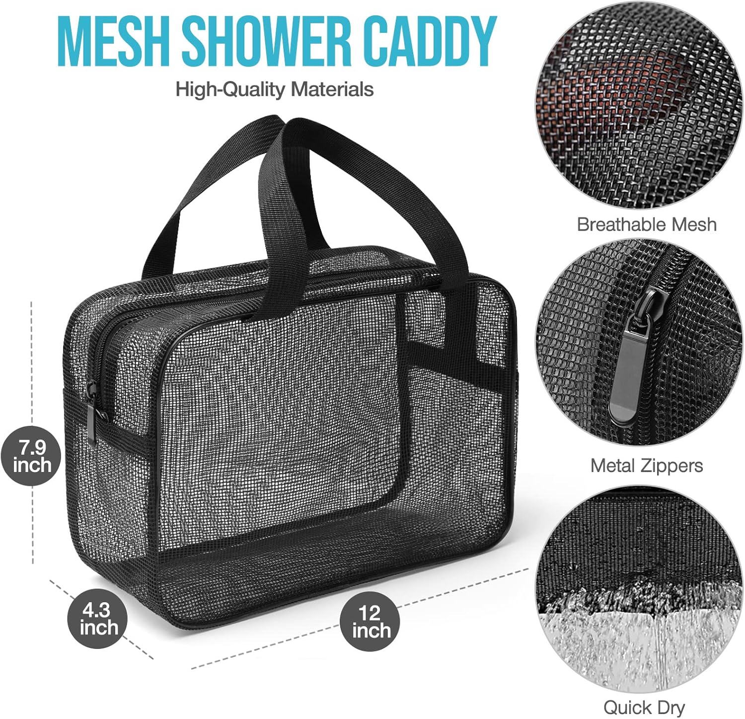 Gocvo Mesh Shower Caddy Bag - Black Large