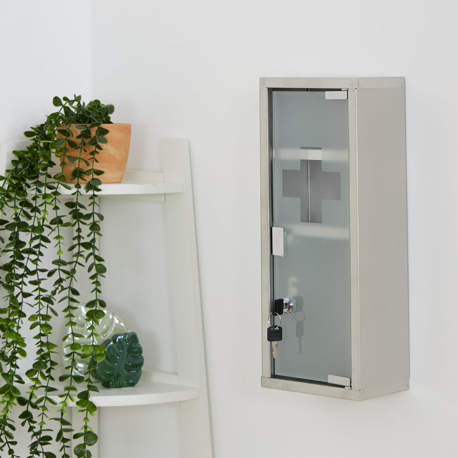 Relaxdays Medicine Cabinet - 3 Compartments Lockable Stainless Steel