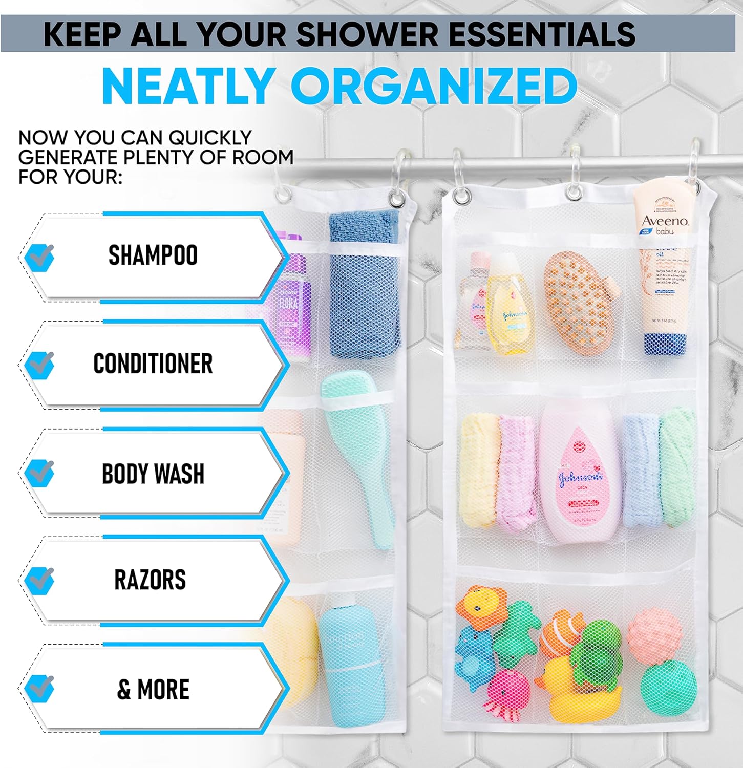 Handy Laundry Shower Curtain Organizer with 9 Pockets 1