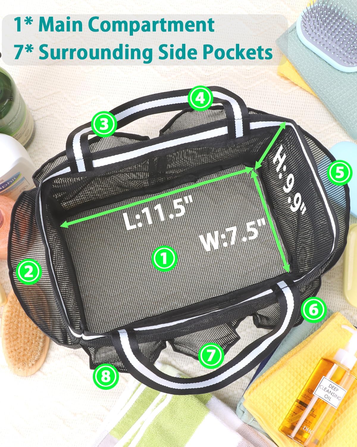 XL Mesh Shower Caddy Portable Bag for Travel and Gym