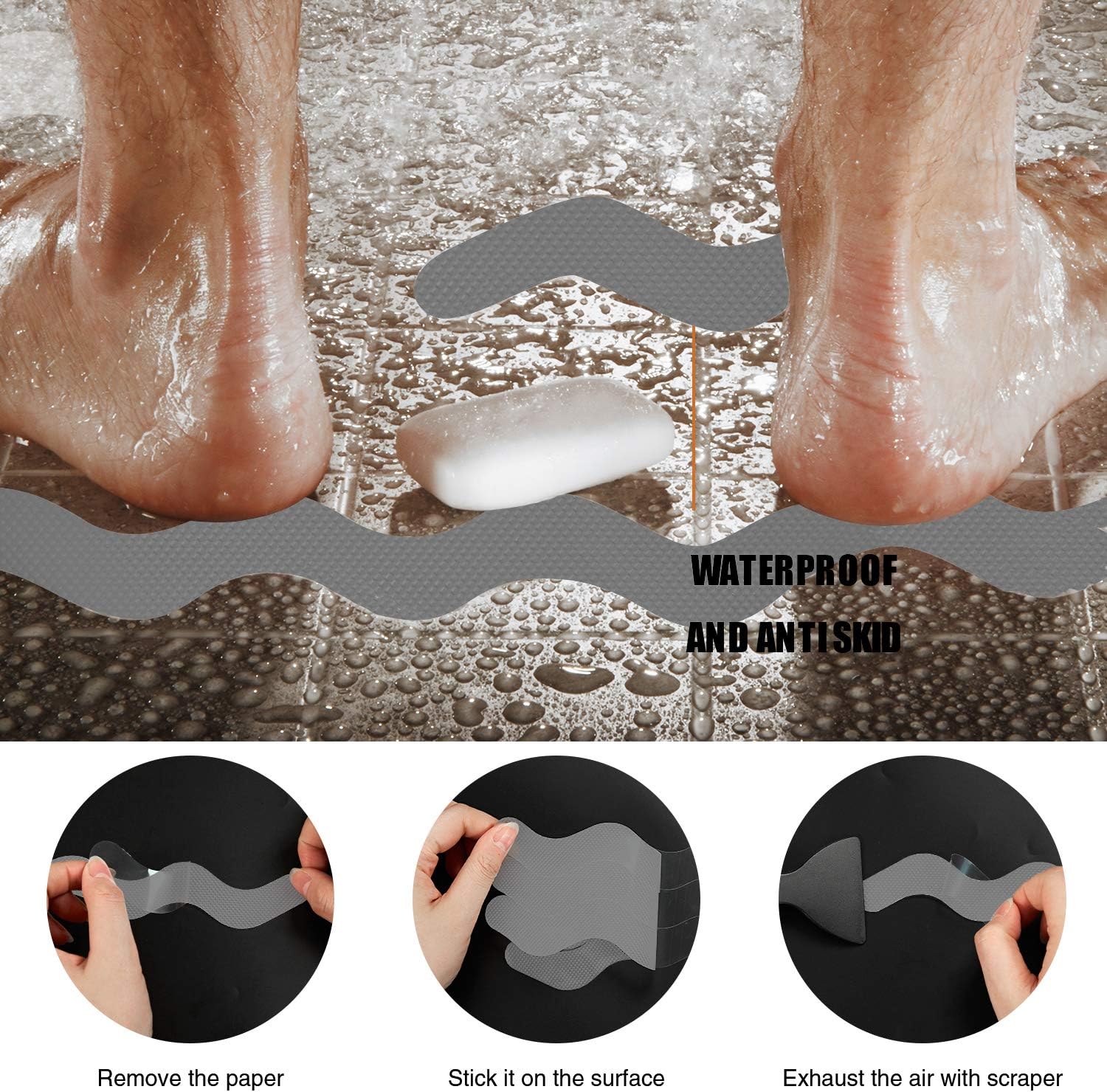36 PCS Anti-Slip Shower Stickers with Premium Scraper