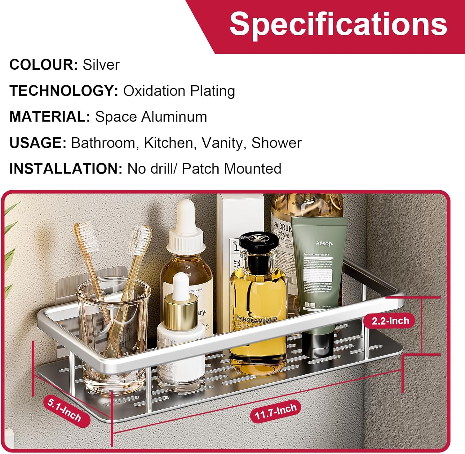 RUITHOE Aluminum Shower Caddy 2 Pack No Drill Rustproof Organizer