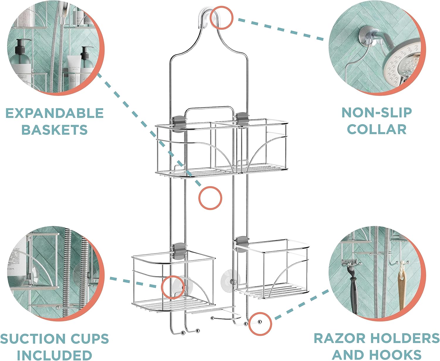 Zenna Home Chrome Expandable Over-The-Shower Caddy