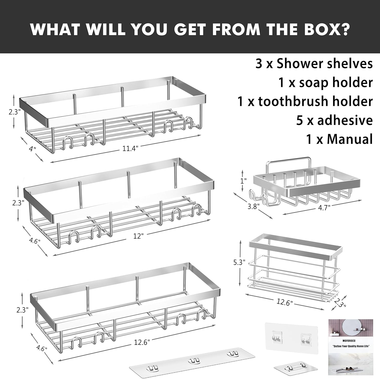 Moforoco 5-Pack Adhesive Shower Caddy Organizer 1