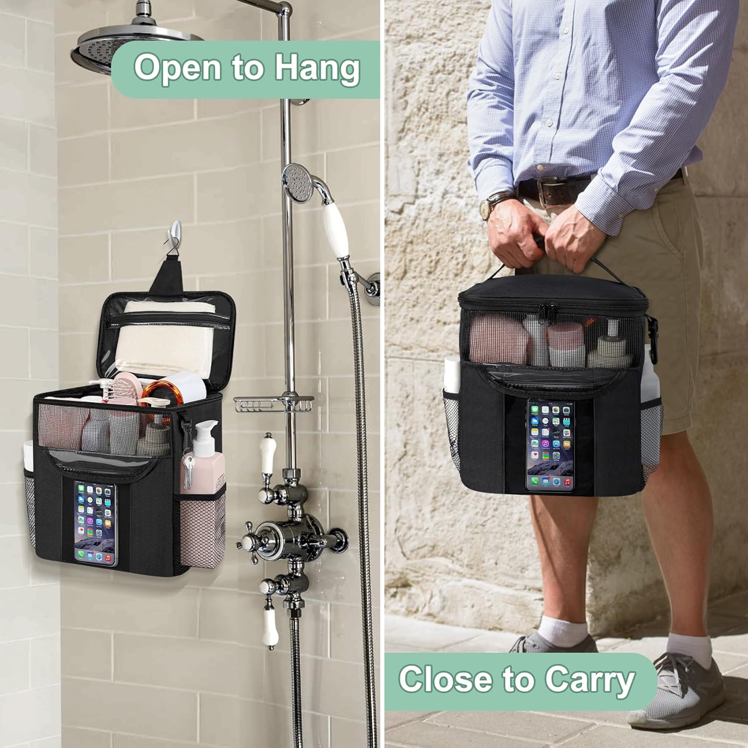 Portable Shower Caddy with Large Capacity and Quick Dry Design Black