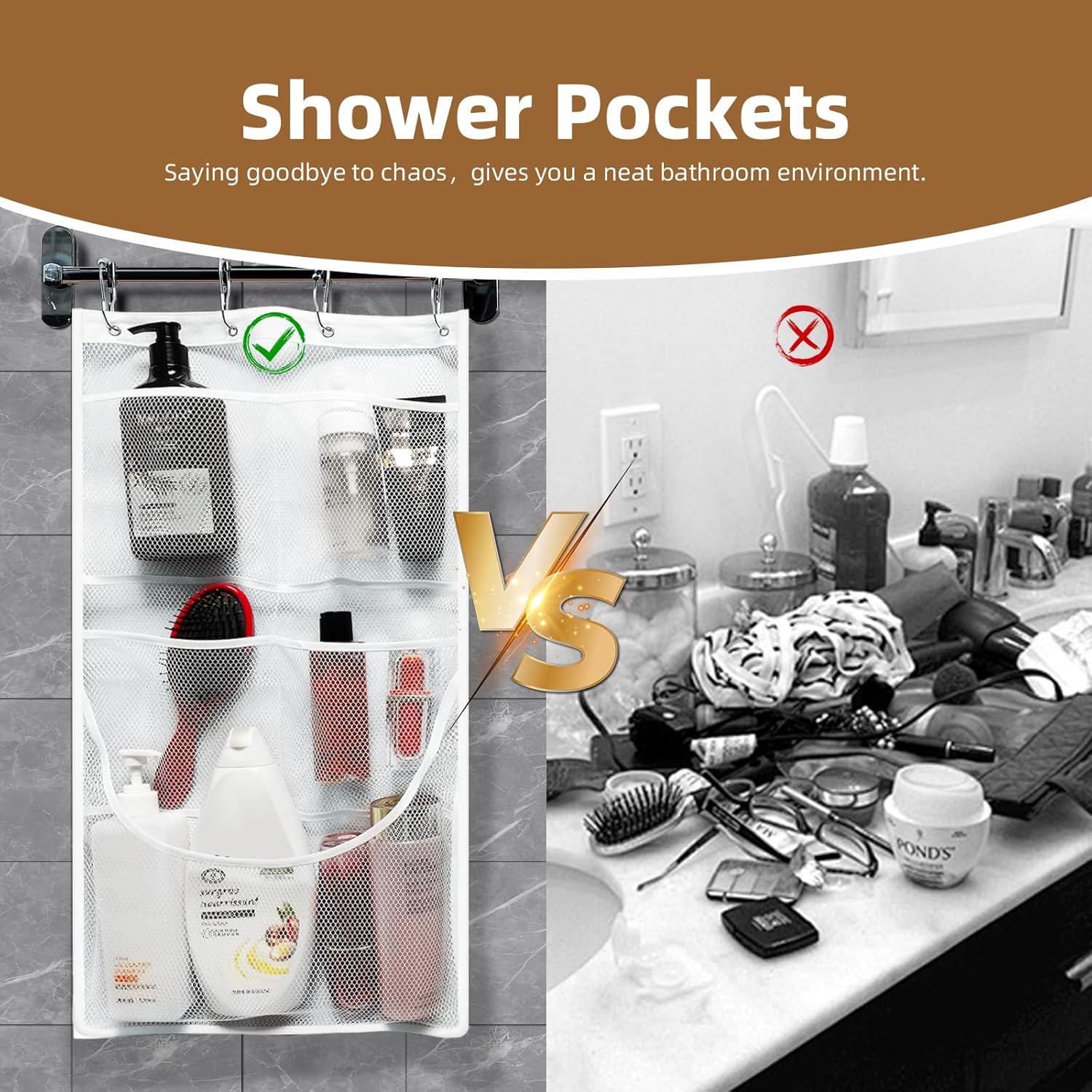 EMLTHORY 2PCS Mesh Shower Organizer with Pockets