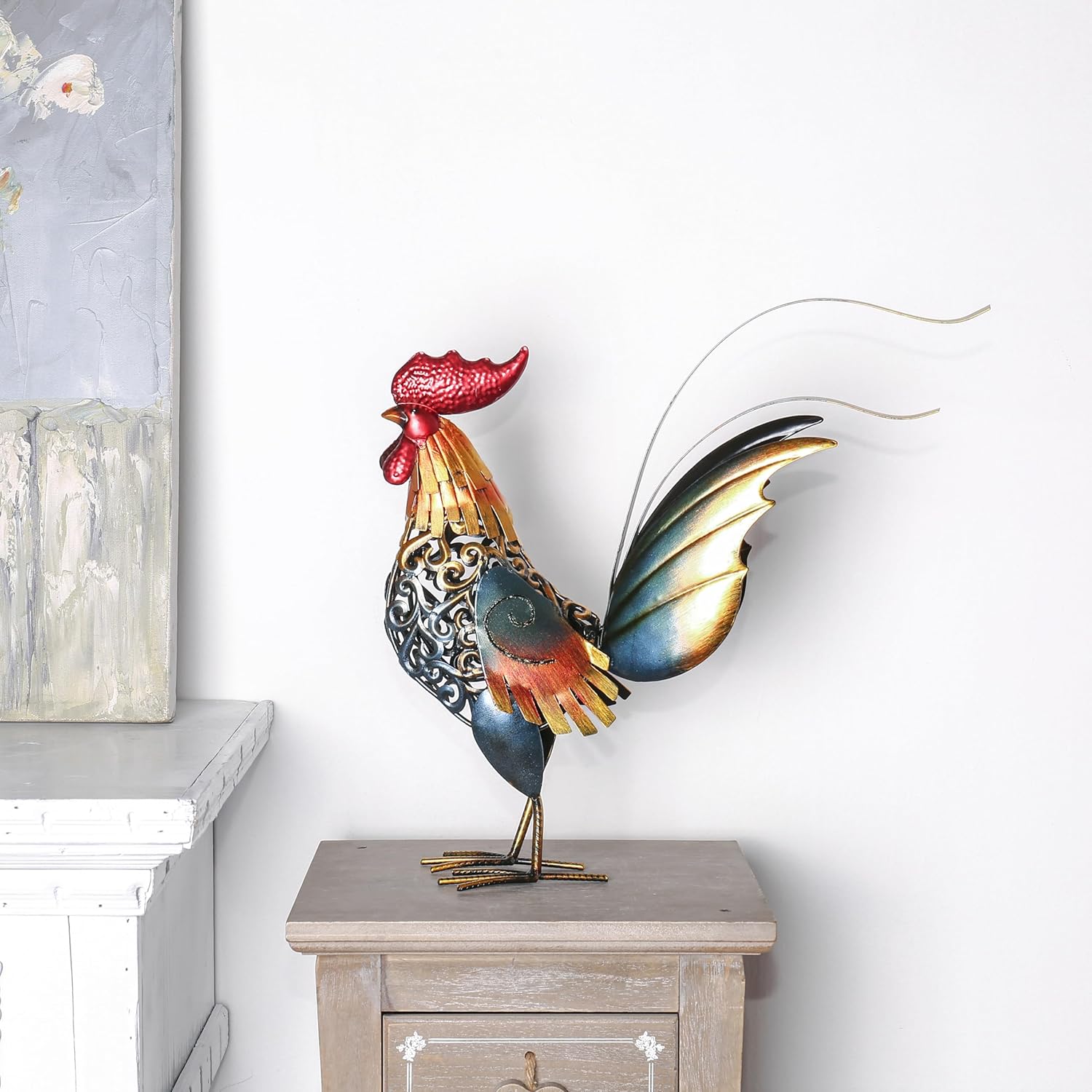 Too Arts Metal Carved Rooster Home Decor Sculpture