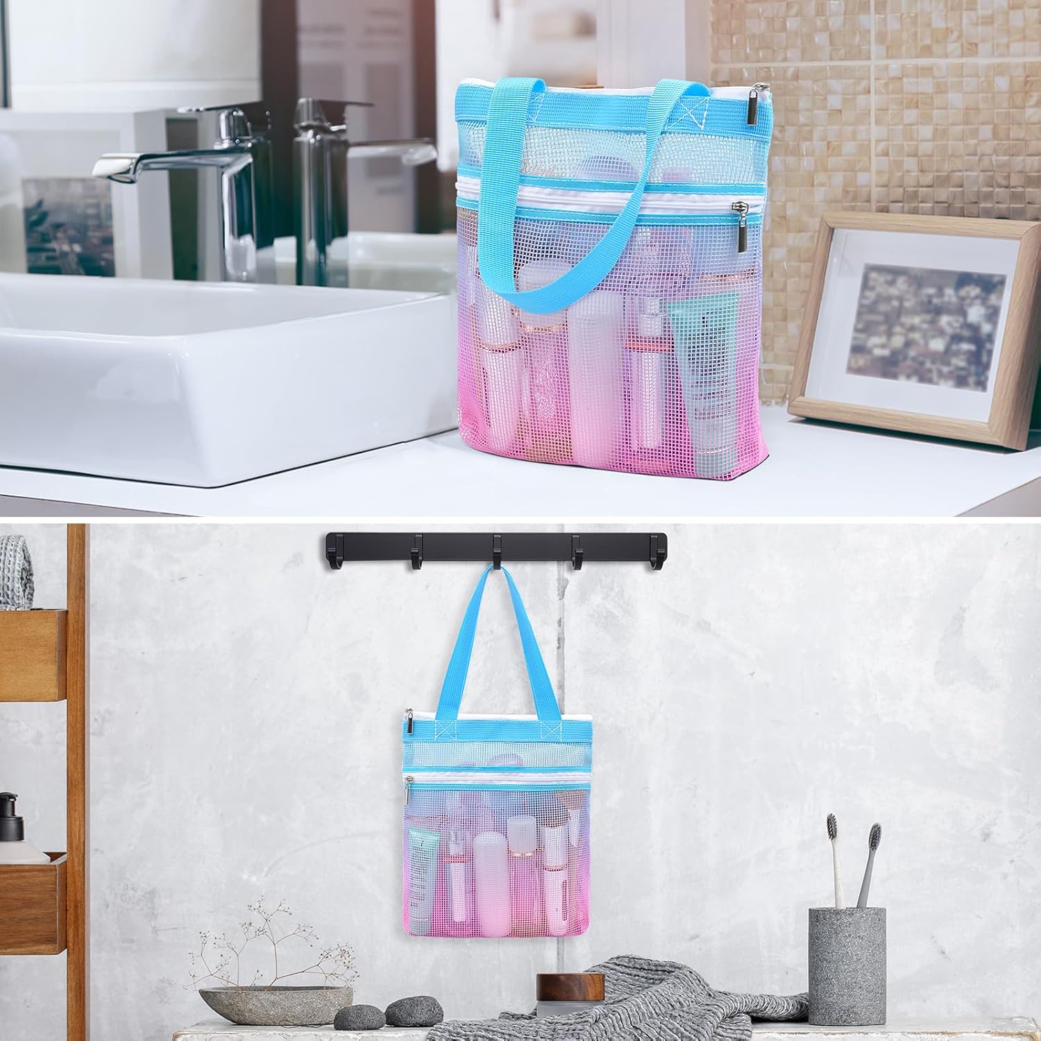 Nidoul Mesh Shower Caddy Zipper Bag for Travel Dorm Gym Beach