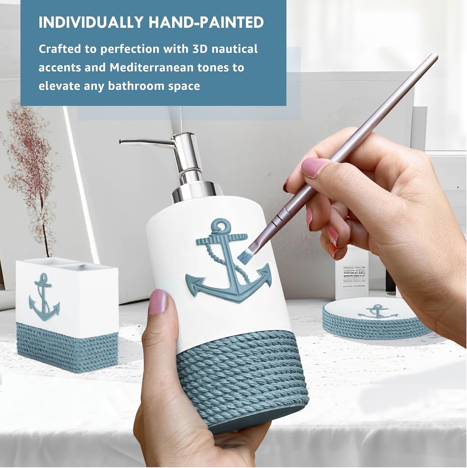 TideAndTales Nautical Bath Accessories Set 4 Piece 1