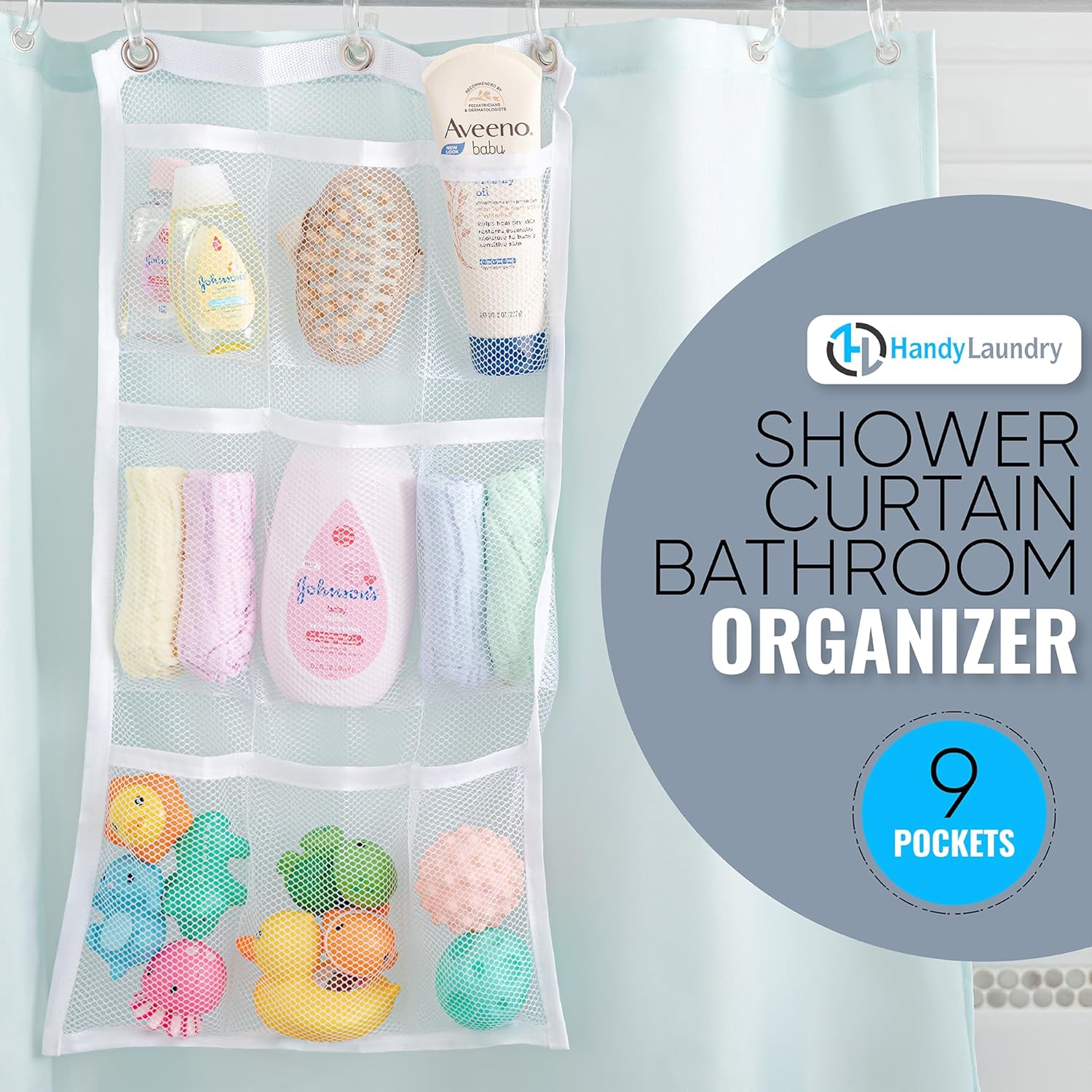Handy Laundry Shower Curtain Organizer with 9 Pockets 1