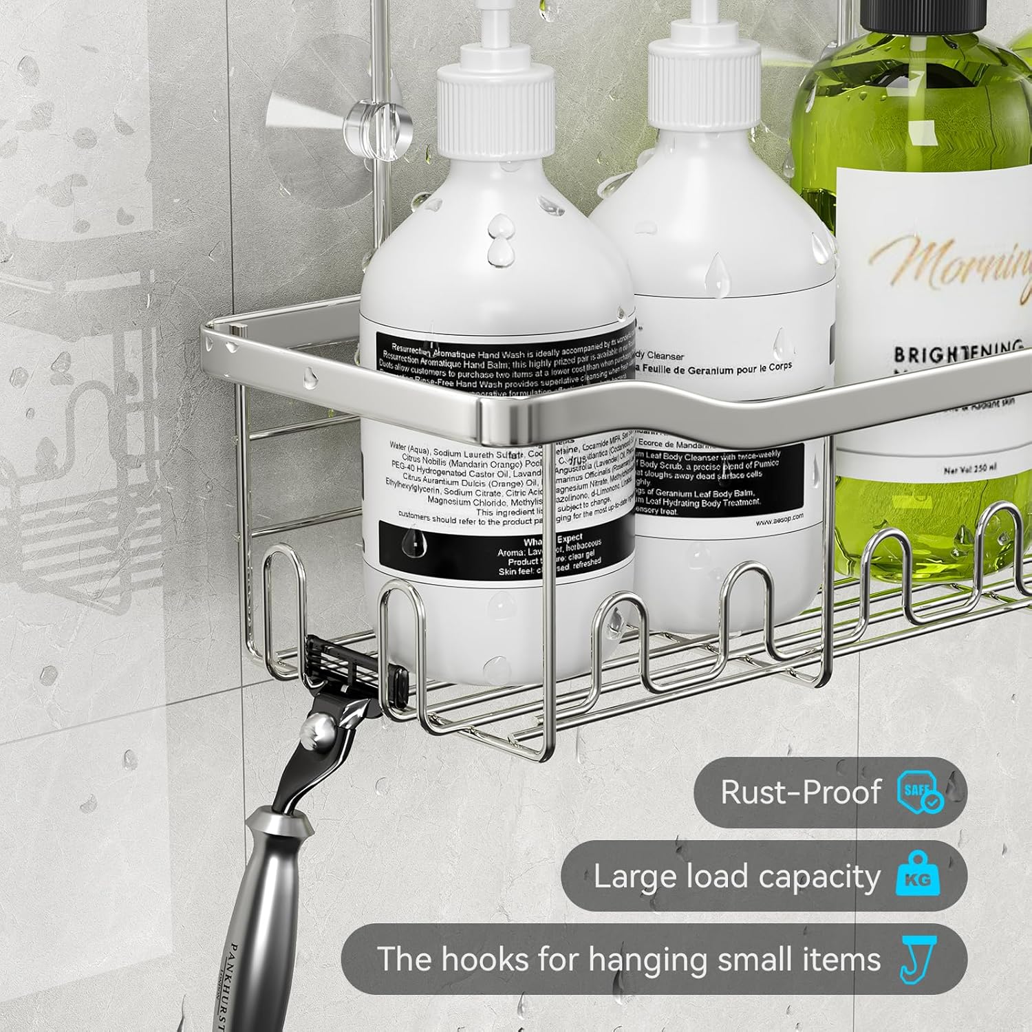 BYT Hanging Shower Caddy with Rotatable Hooks and Suction Cups