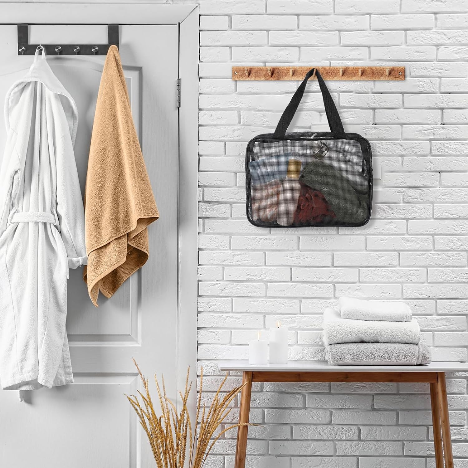 Mozeat Lens Portable Mesh Shower Caddy Bag Black