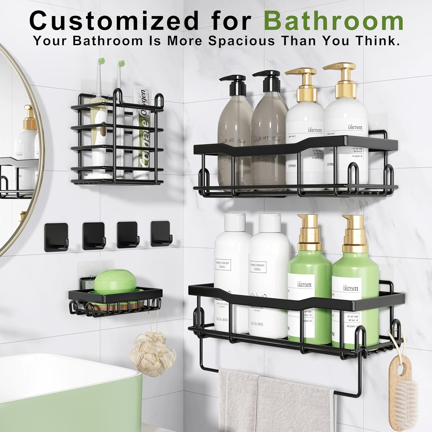 JIANDOS 9 Piece Shower Caddy Set with Hooks and Adhesives
