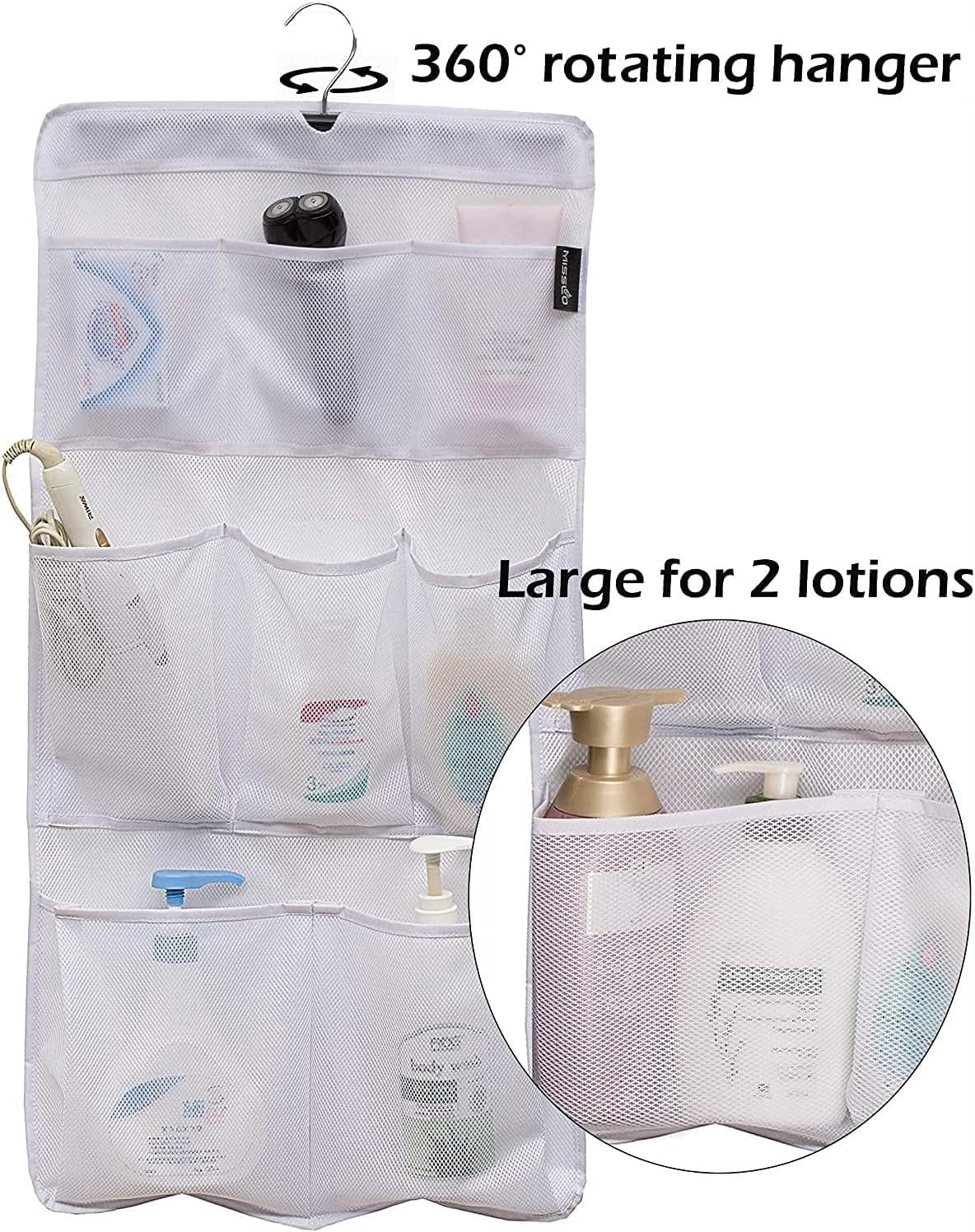 MISSLO 8-Pocket Mesh Shower Organizer with Rotating Hanger