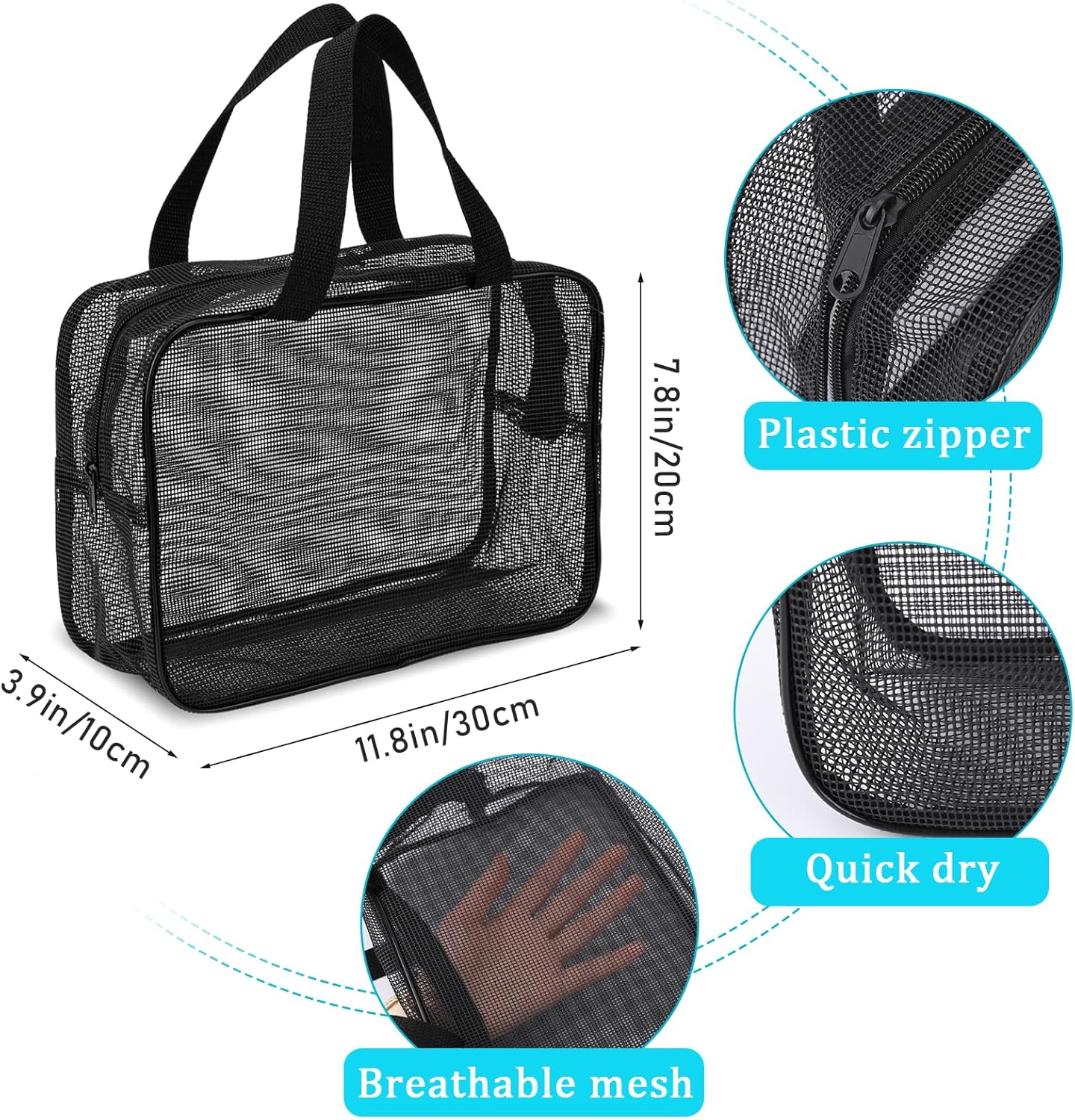 Mozeat Lens Portable Mesh Shower Caddy Bag Black