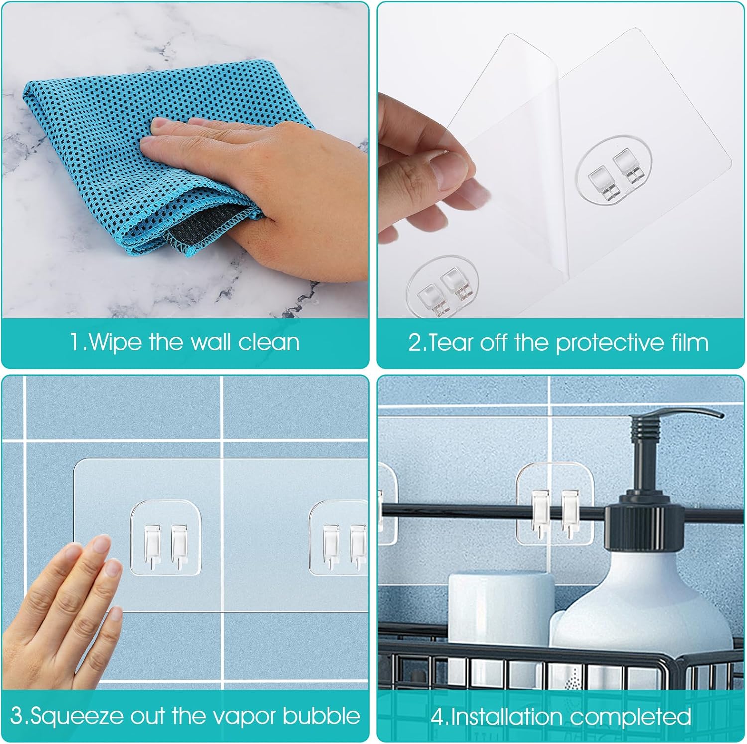 4 Pack Strong Adhesive Suction Cup Hooks for Shower Caddy