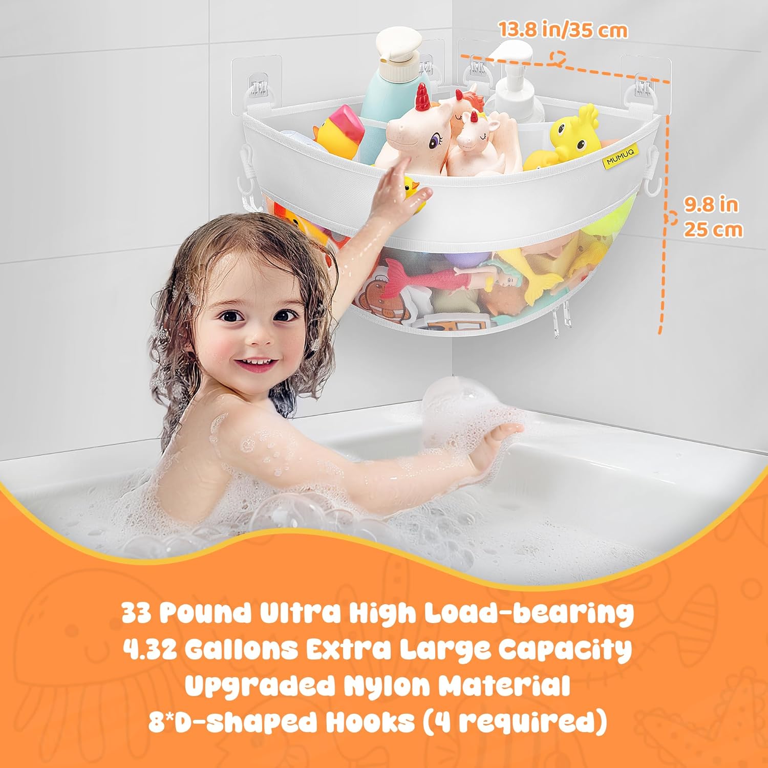 MUMUQ Bath Toy Storage Corner Organizer with Zipper