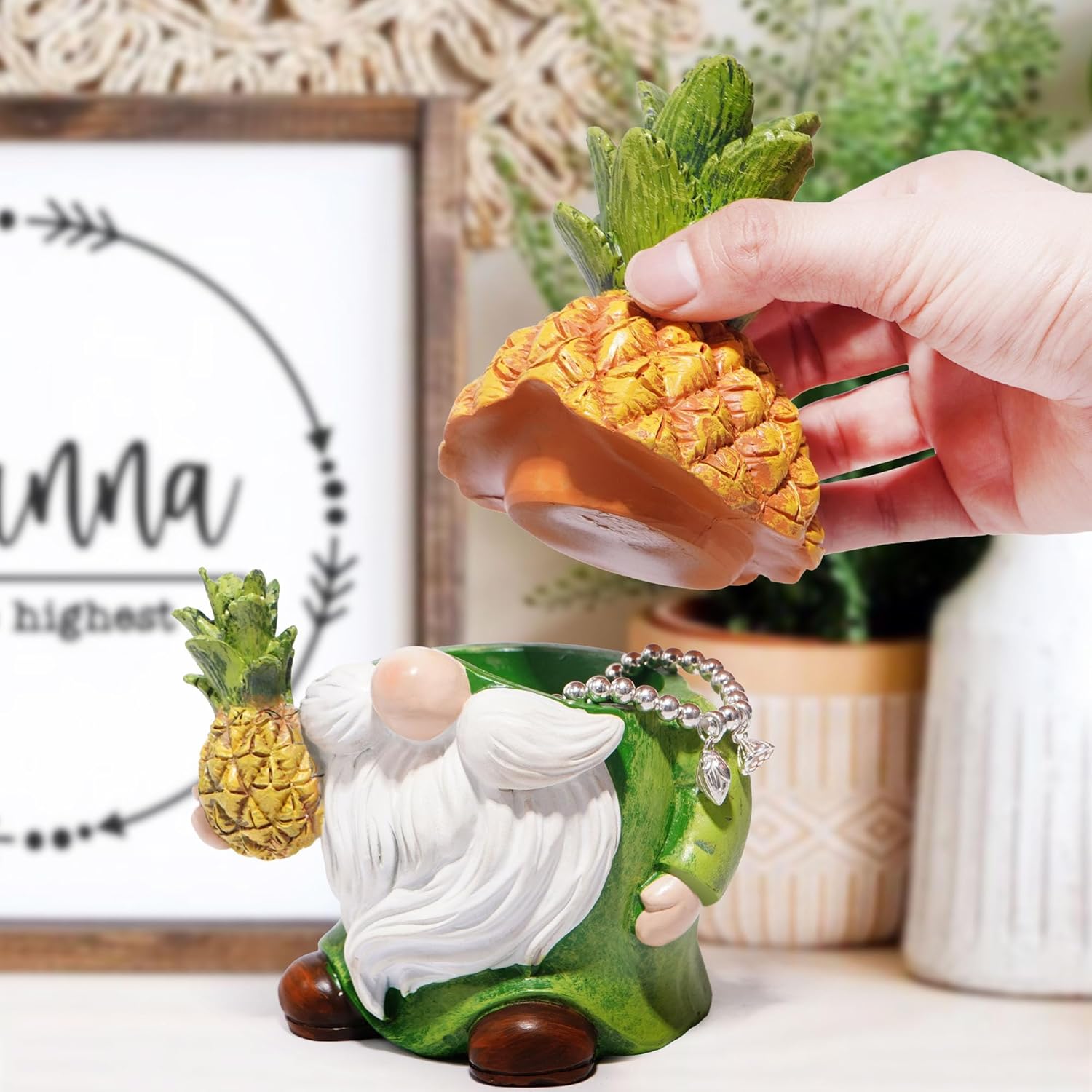 Hodao Pineapple Gnome Sculpture - 45L Home Decor Figurine