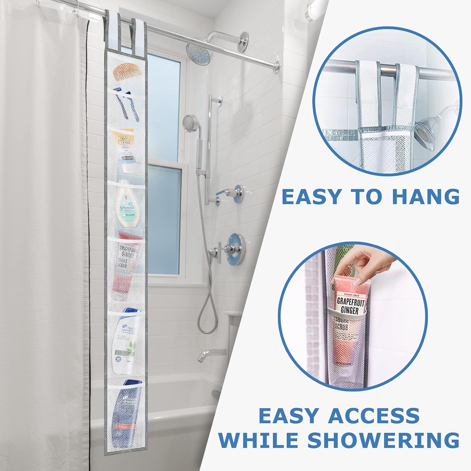 Skywin TidyFriend Shower Liner with 7 Pockets - 57 x 6 Inches