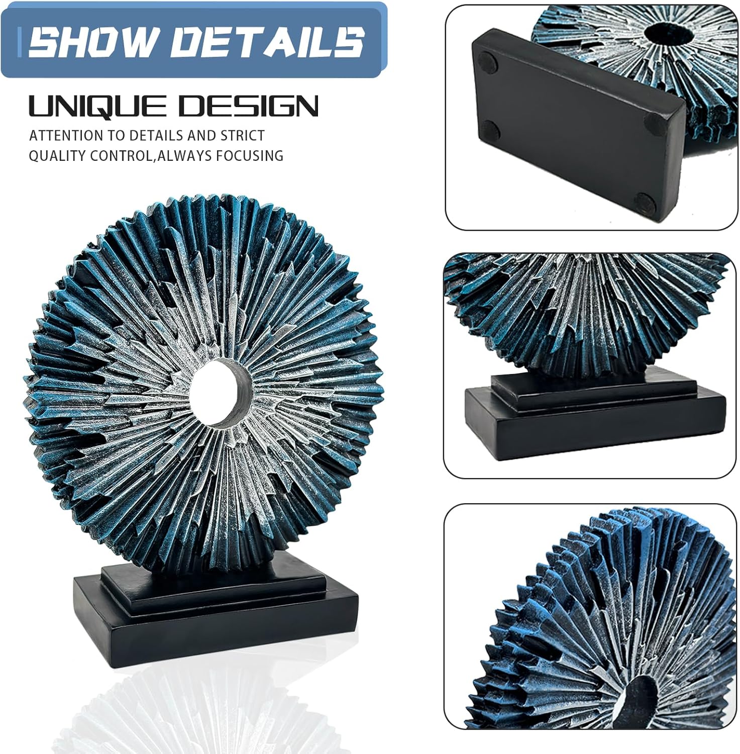 Abstract Blue Silver Modern Sculpture for Home Office Decor