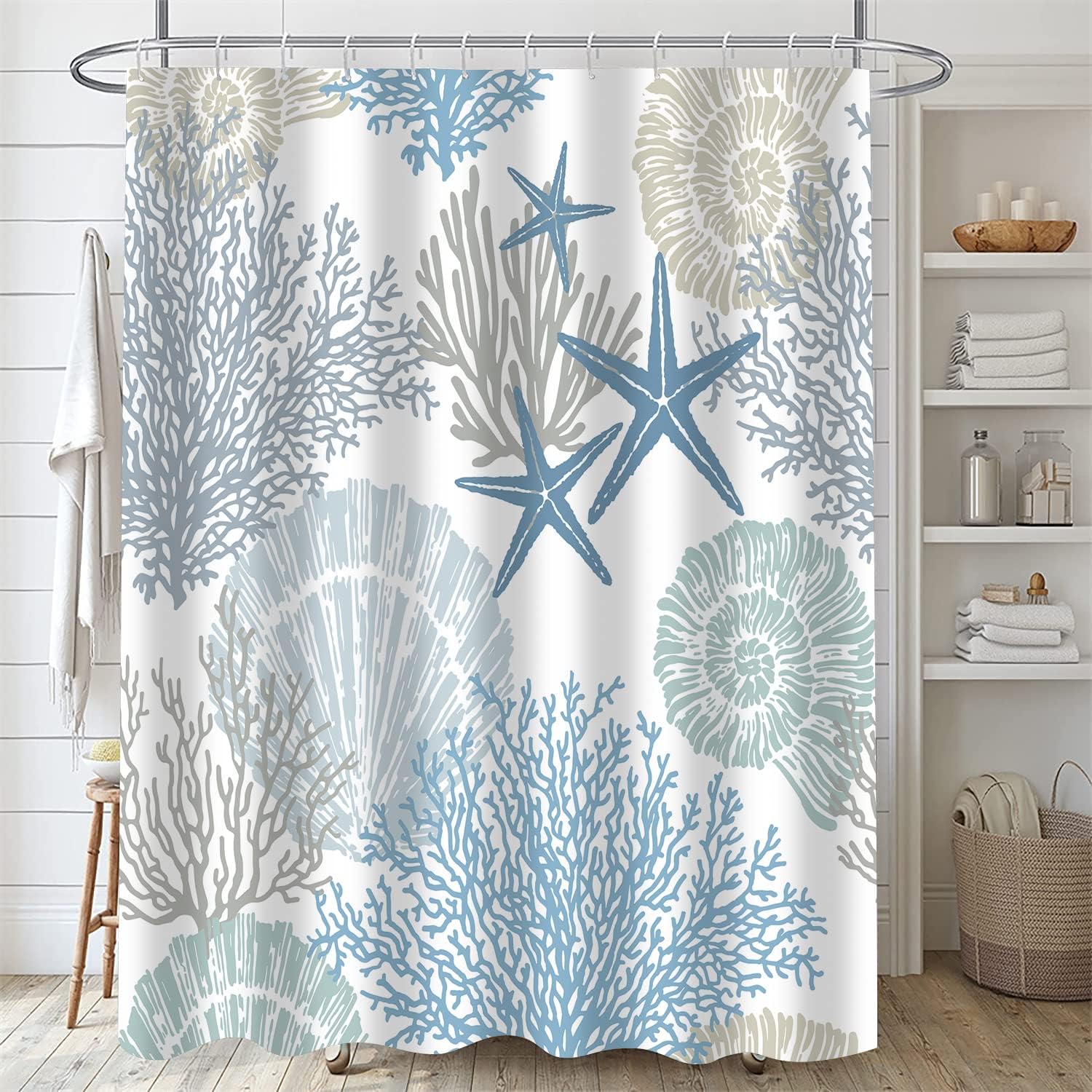 Nkzply 4 Pcs Beach Shower Curtain Bathroom Set