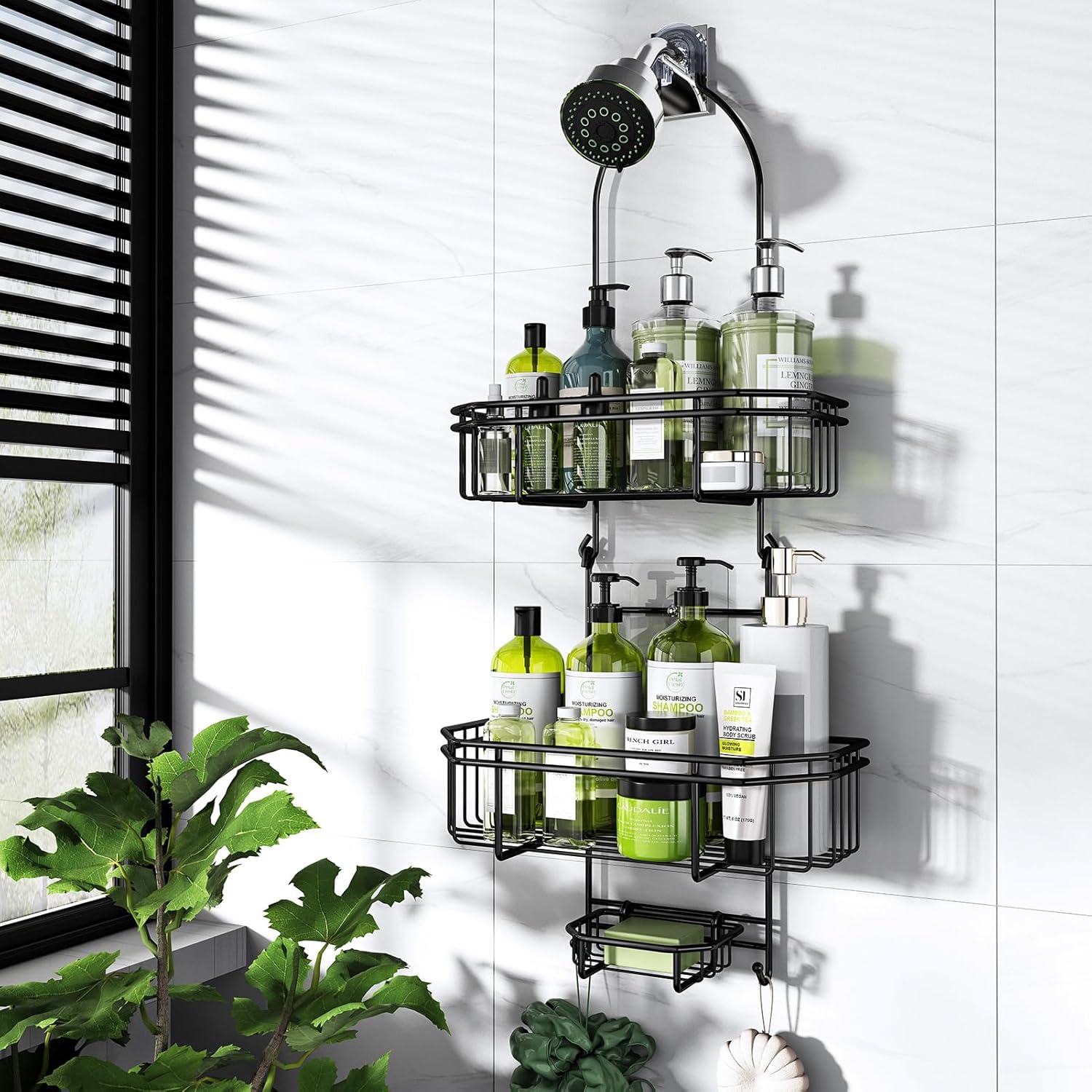 WXCGX Hanging Shower Caddy with 2 Baskets and Hooks