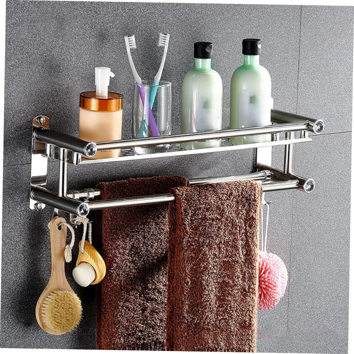 COOLHIYA Toilet Bathroom Storage Rack Non-punch Movable Hook Shampoo Holder