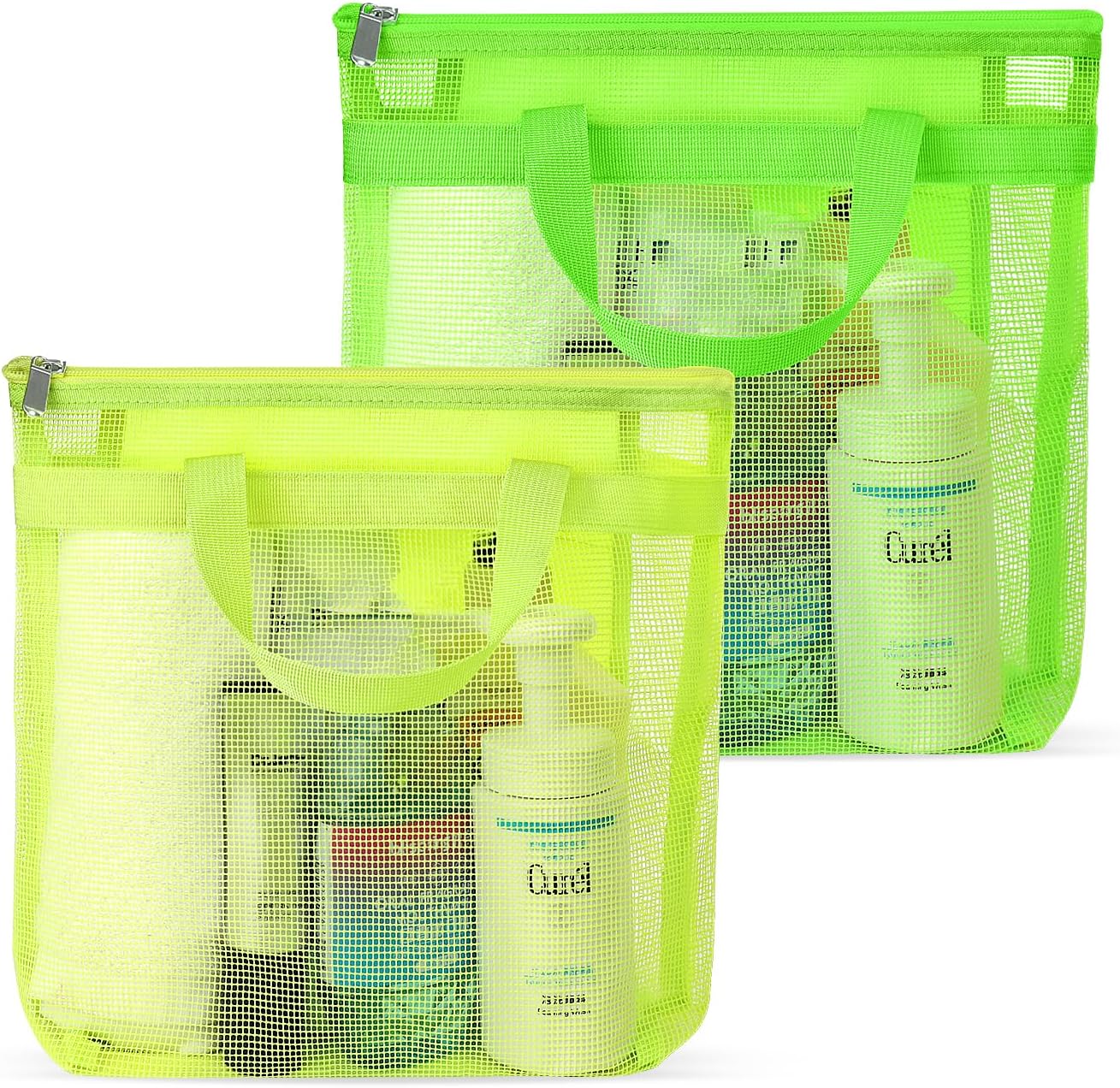 Portable Mesh Shower Caddy Tote with Handle 2pcs Green Yellow