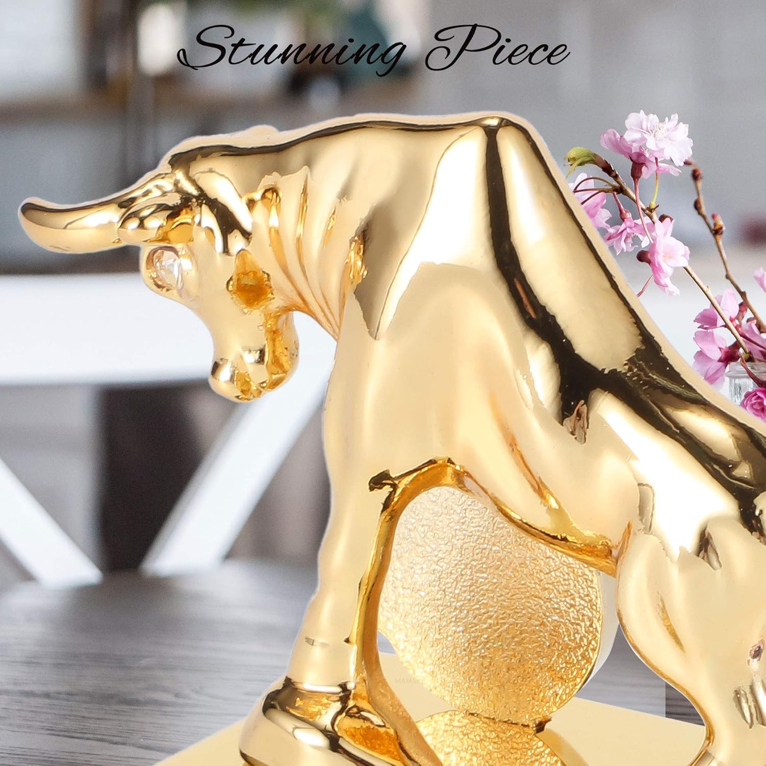 Matashi 24K Gold Plated Ox Bull Crystal Studded Statue