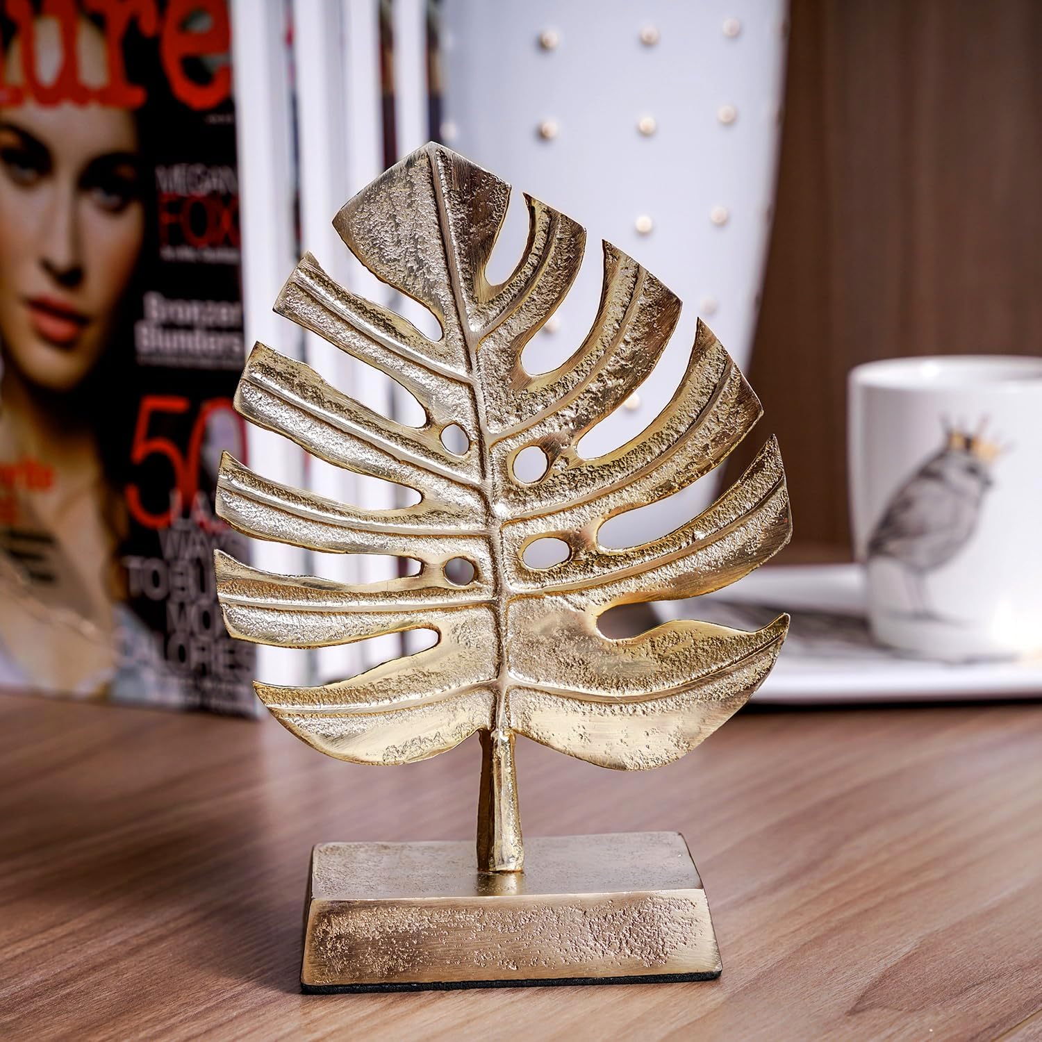 MyGift Brass Tone Palm Leaf Modern Art Sculpture Decor