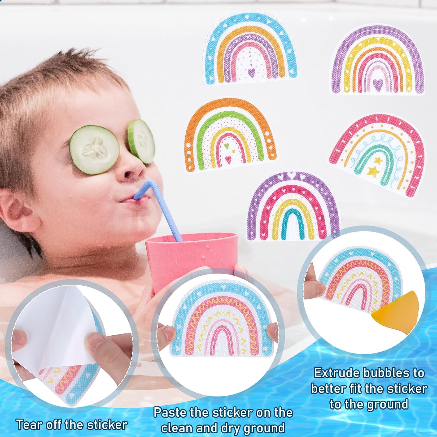 Whaline 20Pcs Boho Rainbow Non Slip Bath Stickers